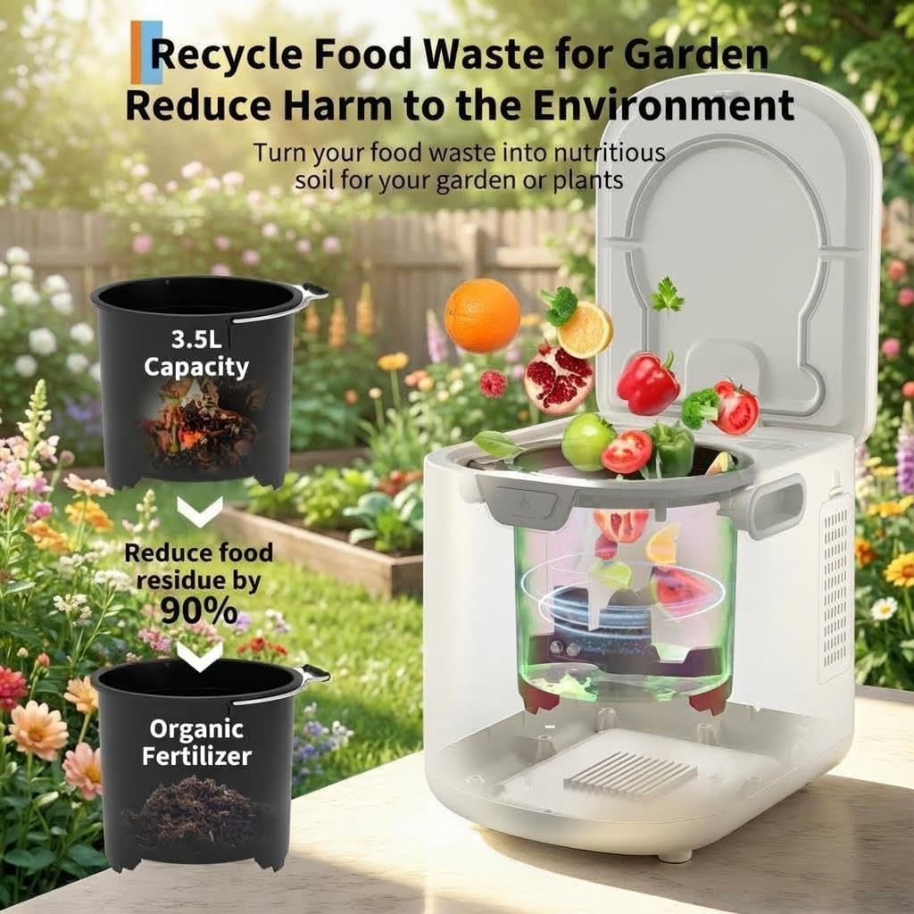 3.5L Electric Countertop Compost Bin, Food Cycler with Auto-Clean 3.5L, White