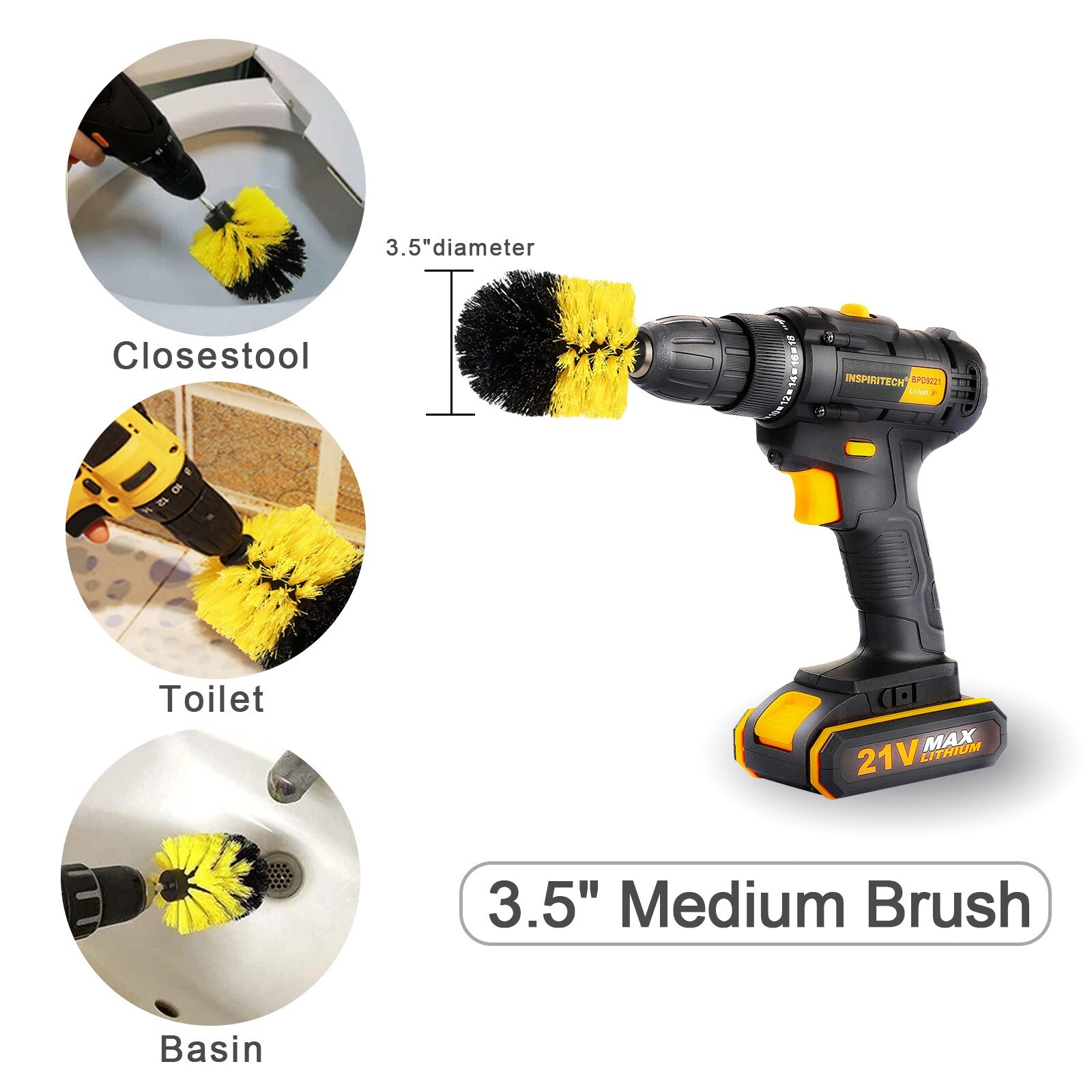 3 PCS Drill Brush Set Power Scrubber Attachments Car Carpet Tile Grout Cleaning