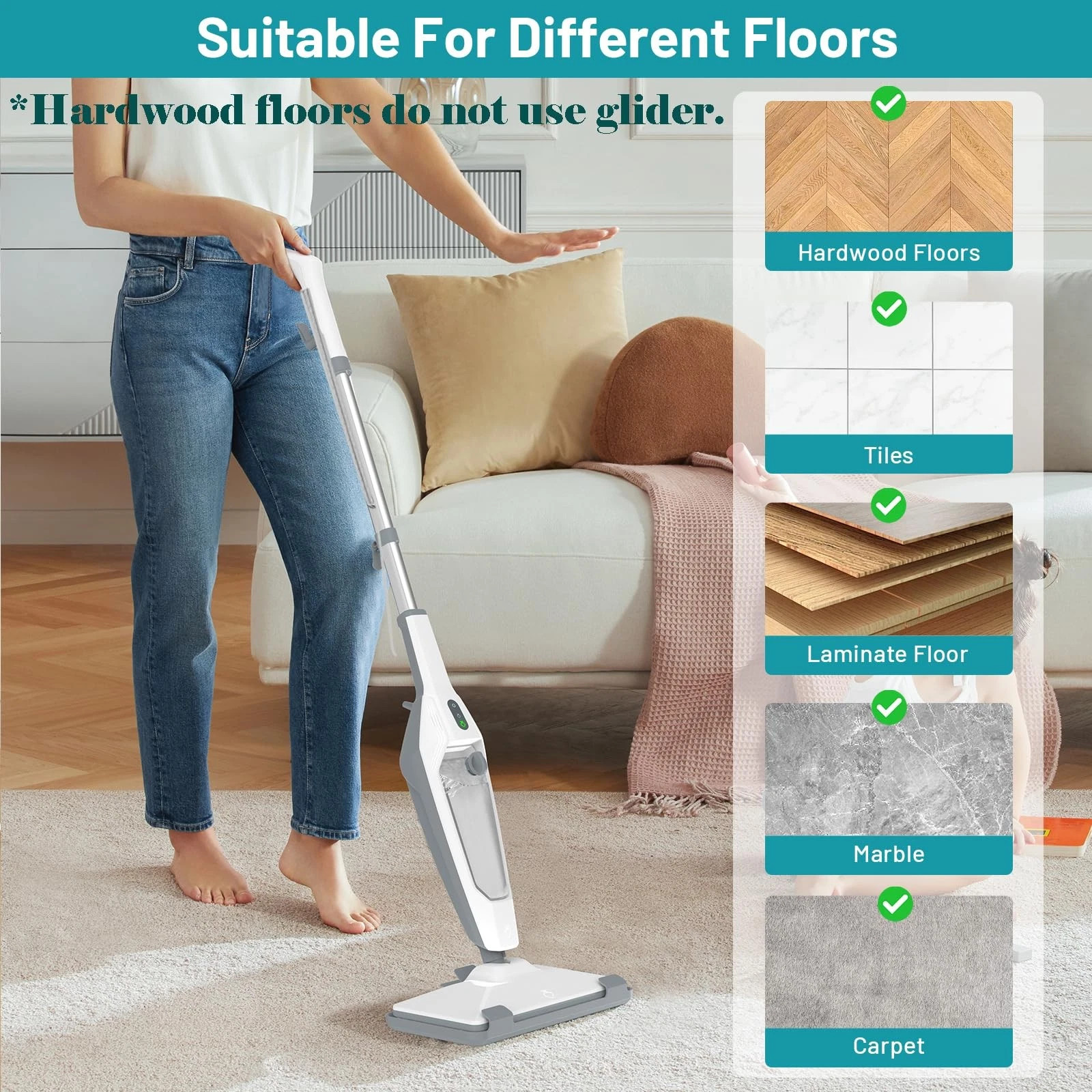 12 IN 1 HANDHELD STEAM CLEANER, STEAM MOP FOR FLOOR CLEANING – WHITE/GRAY