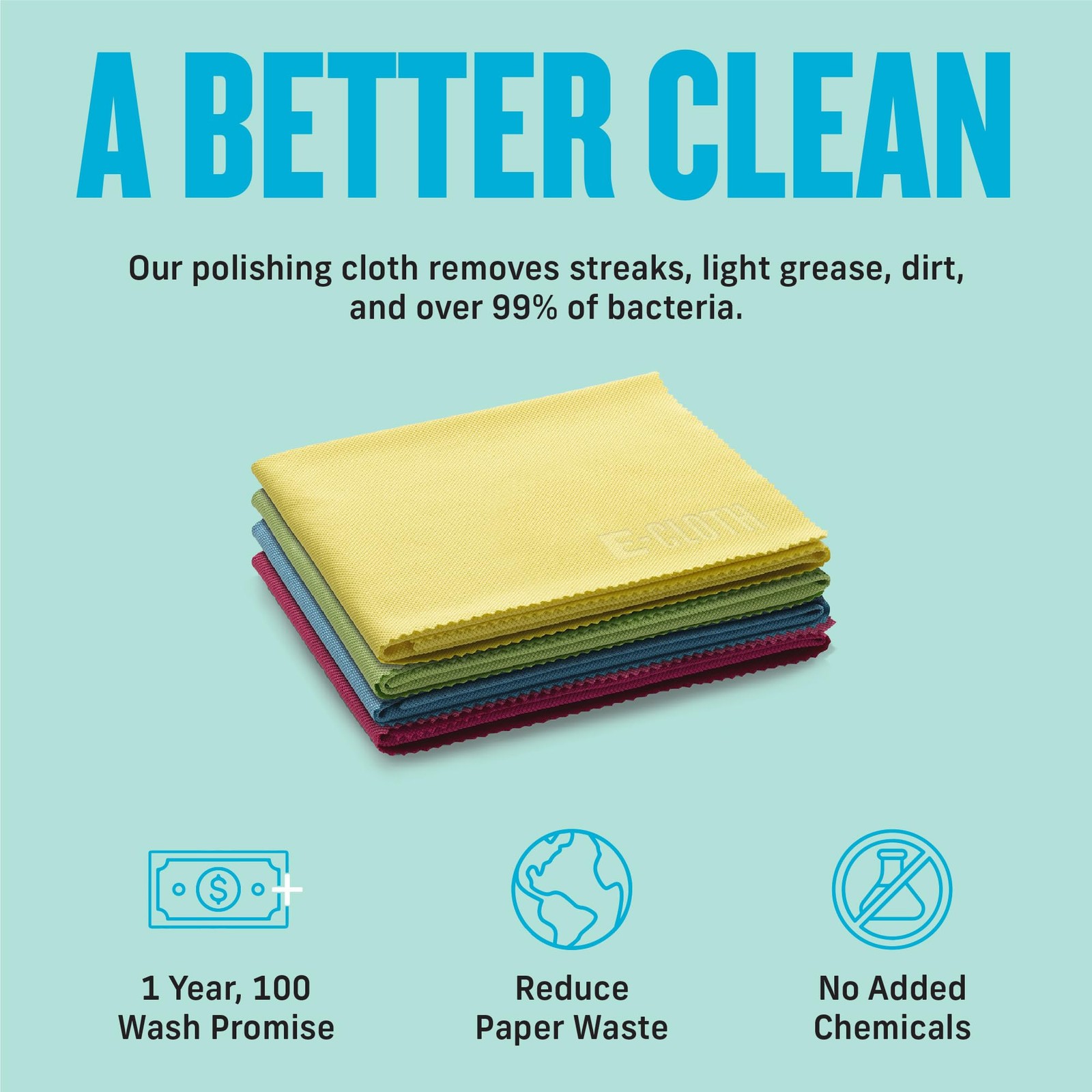E-Cloth Glass & Polishing Microfiber Cleaning Cloth, Assorted Colors, 4 Count