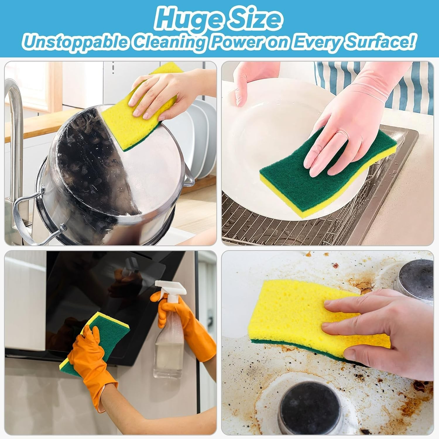 Dual-Sided Extra Large Scrub Sponges – 6 Count for All Surfaces and Cookware