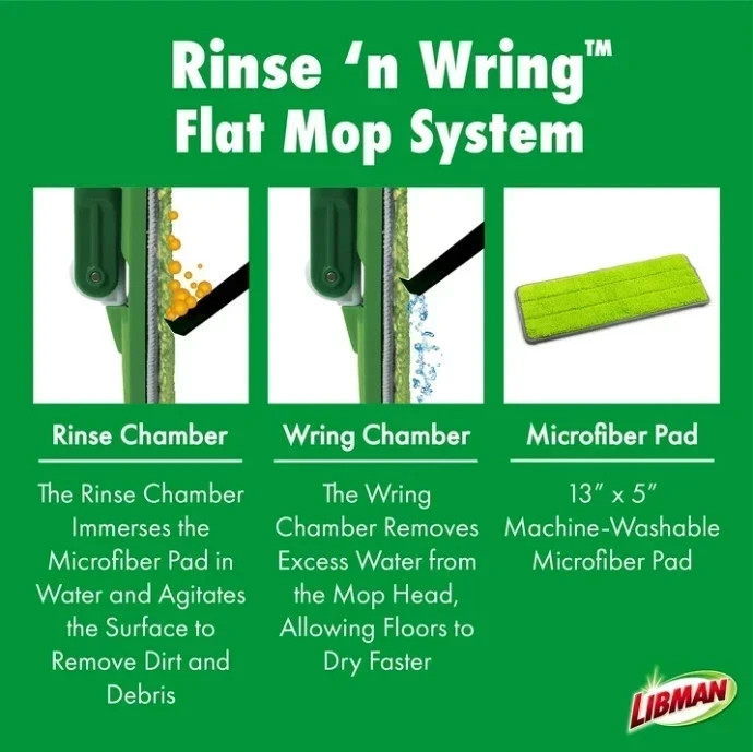 Libman Rinse N Wring Flat Mop System with Microfiber Pad- New