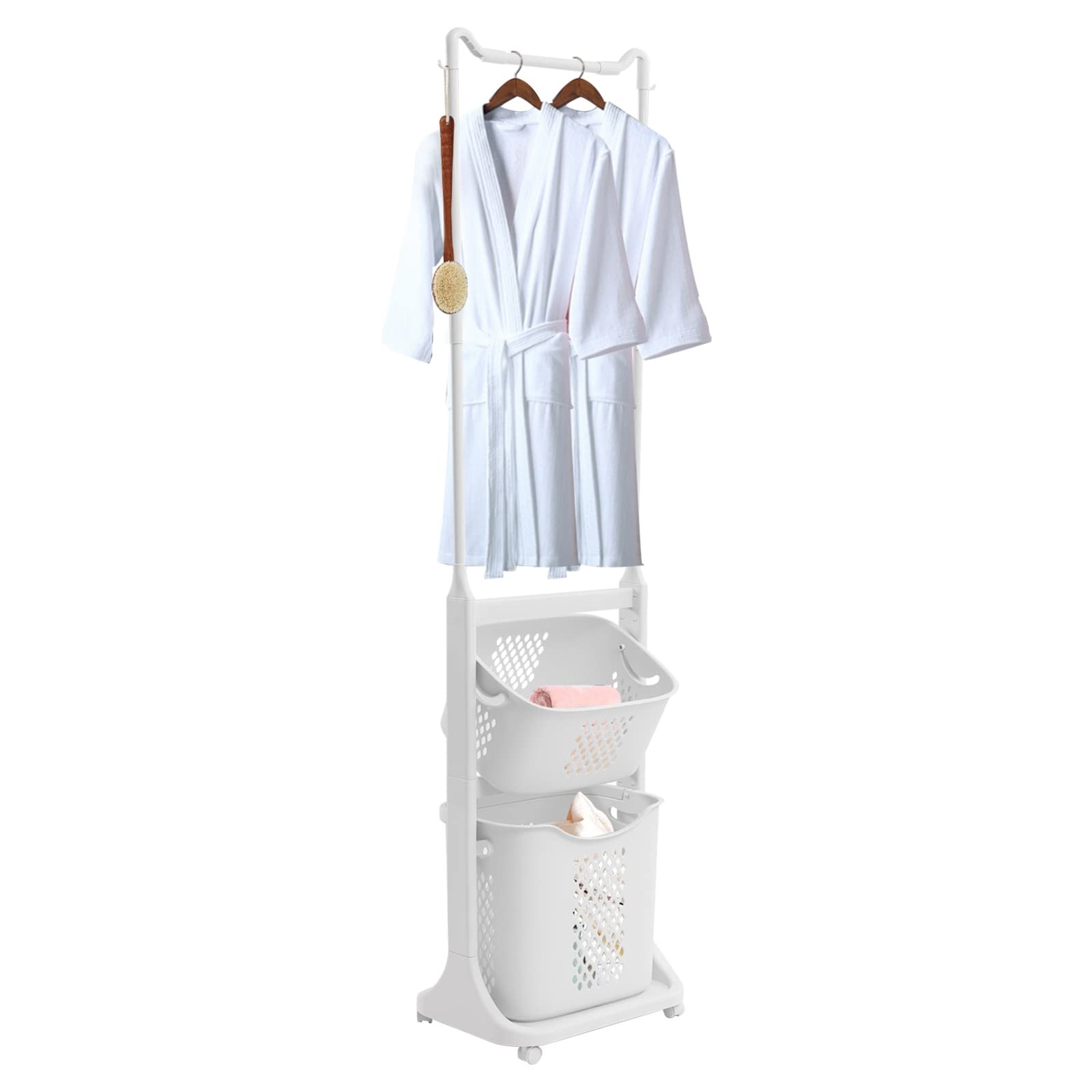 Gdrasuya10 Laundry Basket with Clothes Pole, Waterproof, ABS, PP, Linen, Metal