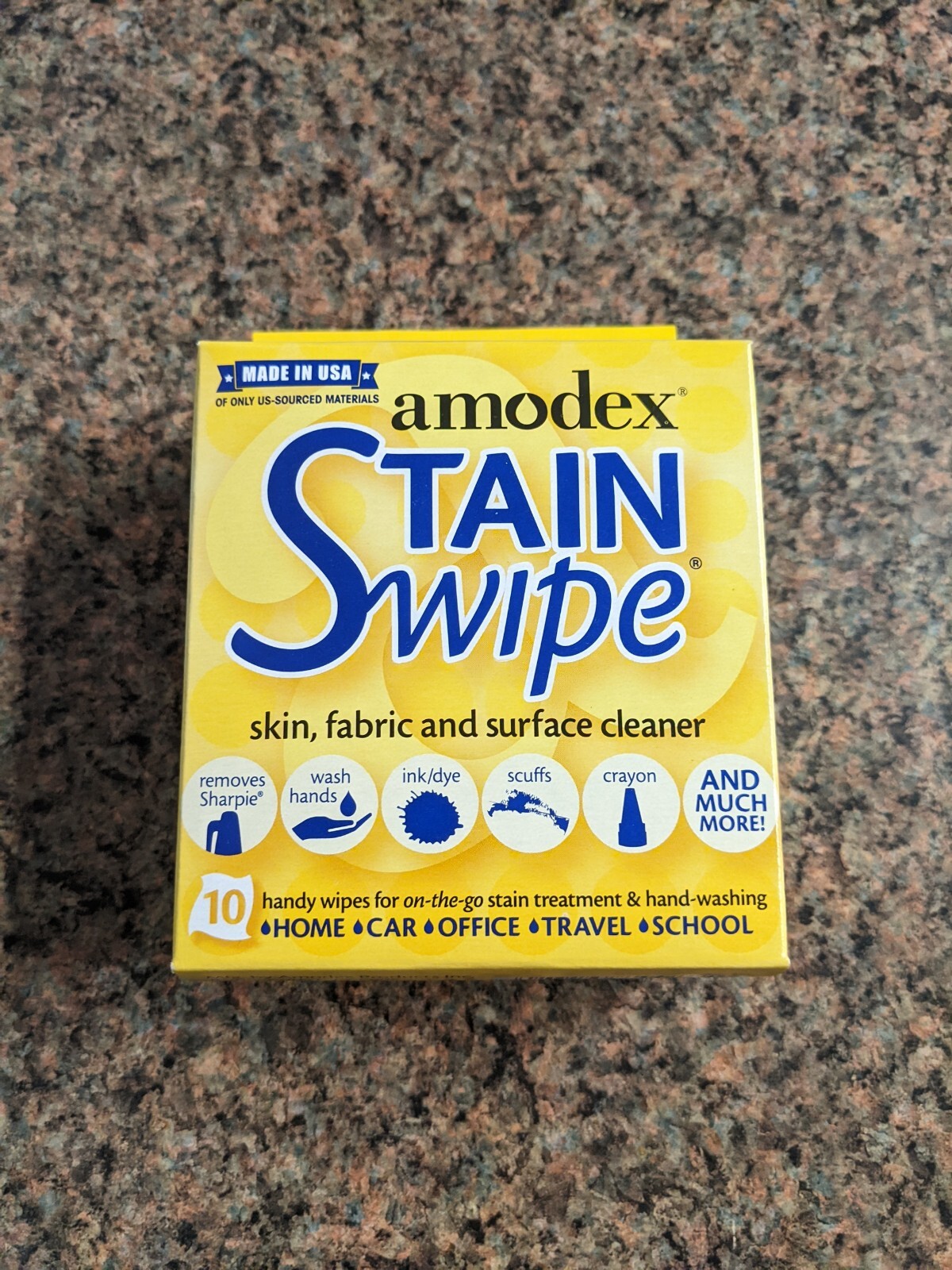 Amodex Stain Swipes – Skin, Fabric and Surface Cleaner – 10 Wipes – Sealed