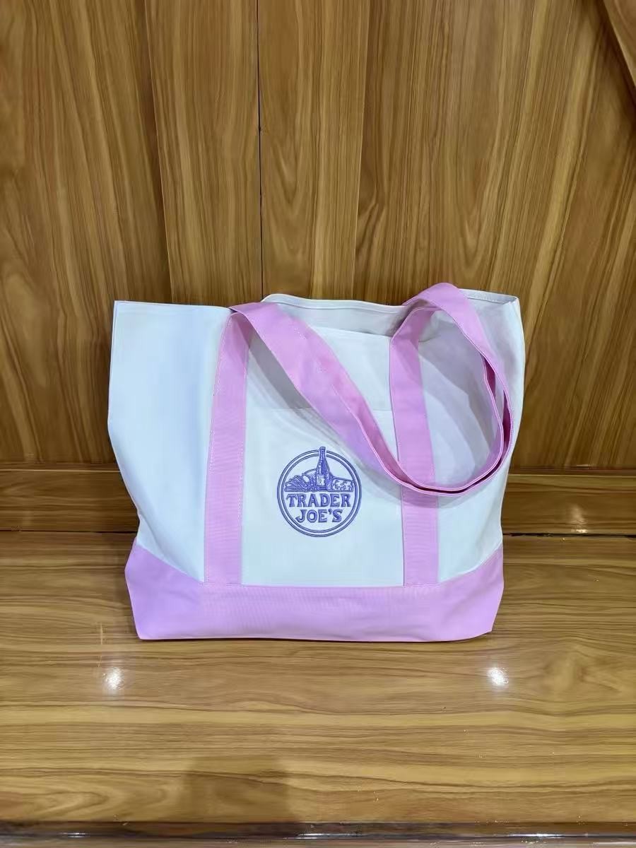 Trader Joe’s LARGE Canvas Shopping/Tote Bag Cream & PINK Colourway (Limited ! )