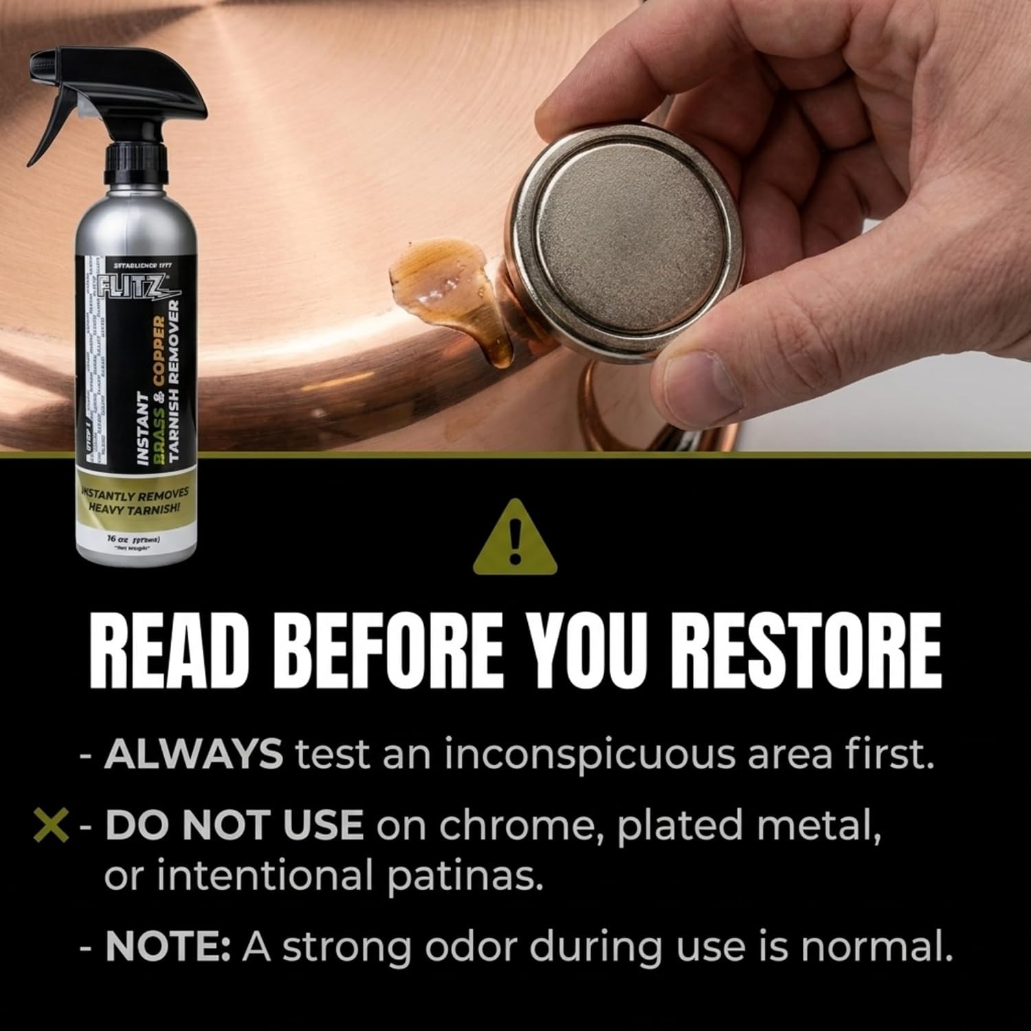 FLITZ Brass & Copper Tarnish Remover 16oz/473ml Trigger Spray Bottle (SEE VIDEO)