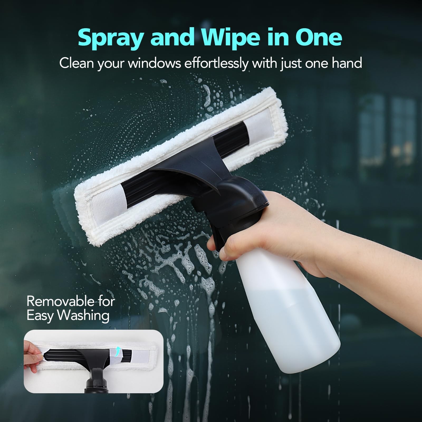 Window Vacuum Cleaner Kit Cordless, 35Min Runtime & 2 Suction Nozzles Cleanin…