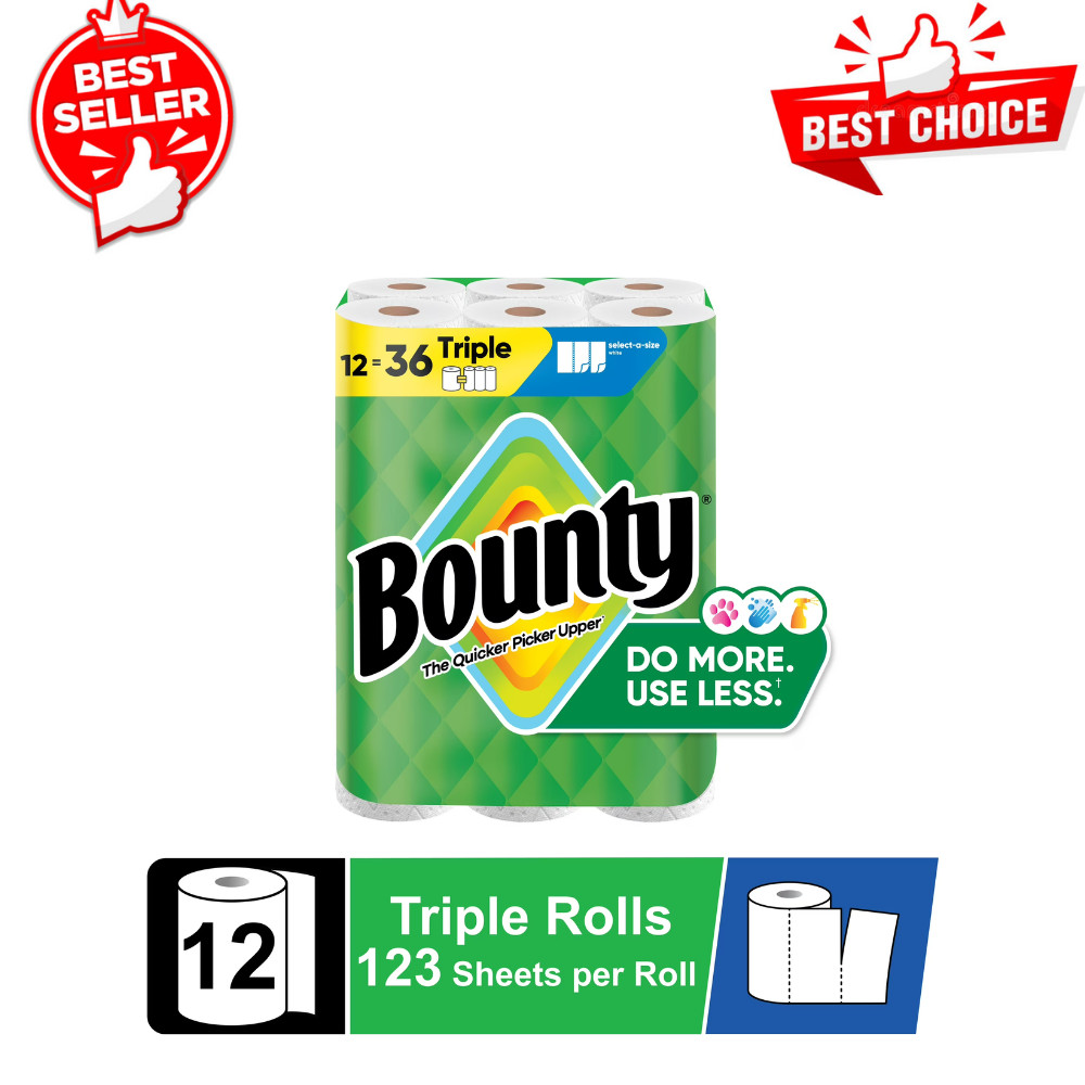 Bounty Paper Towels Select-A-Size White, 12 Triple Rolls, 123 Sheets per Roll