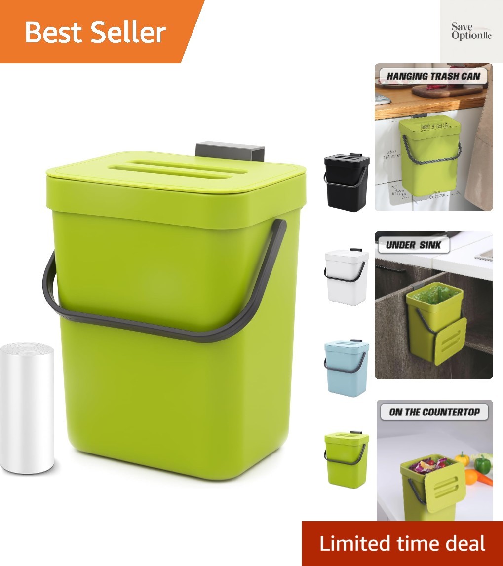 1.3 Gal Hanging Small Trash Can with Lid, Countertop Compost Bin, 5L, Green |…