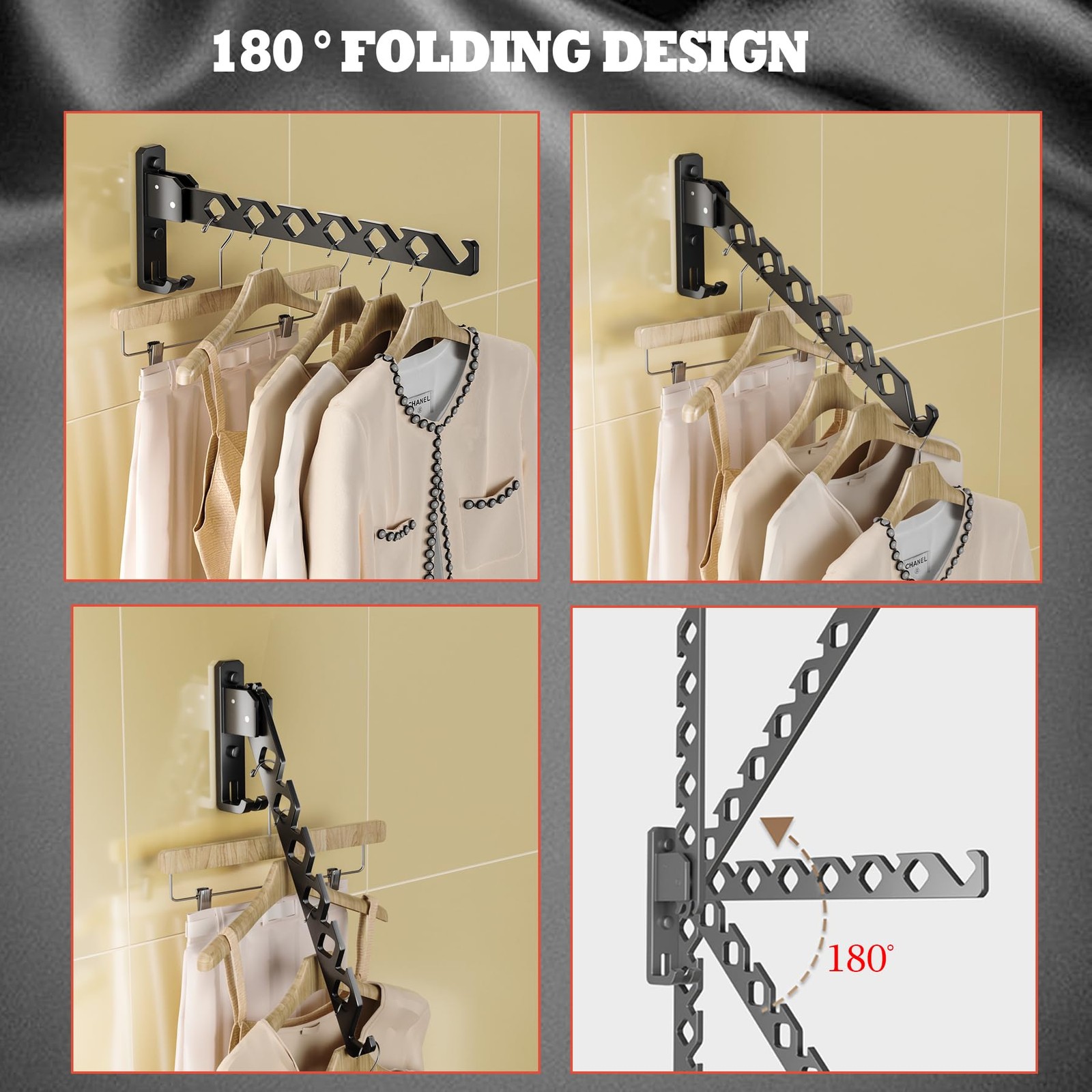 Dr.DJ Wall Mount Coat Hanger Holder Black Clothes Drying 2racks