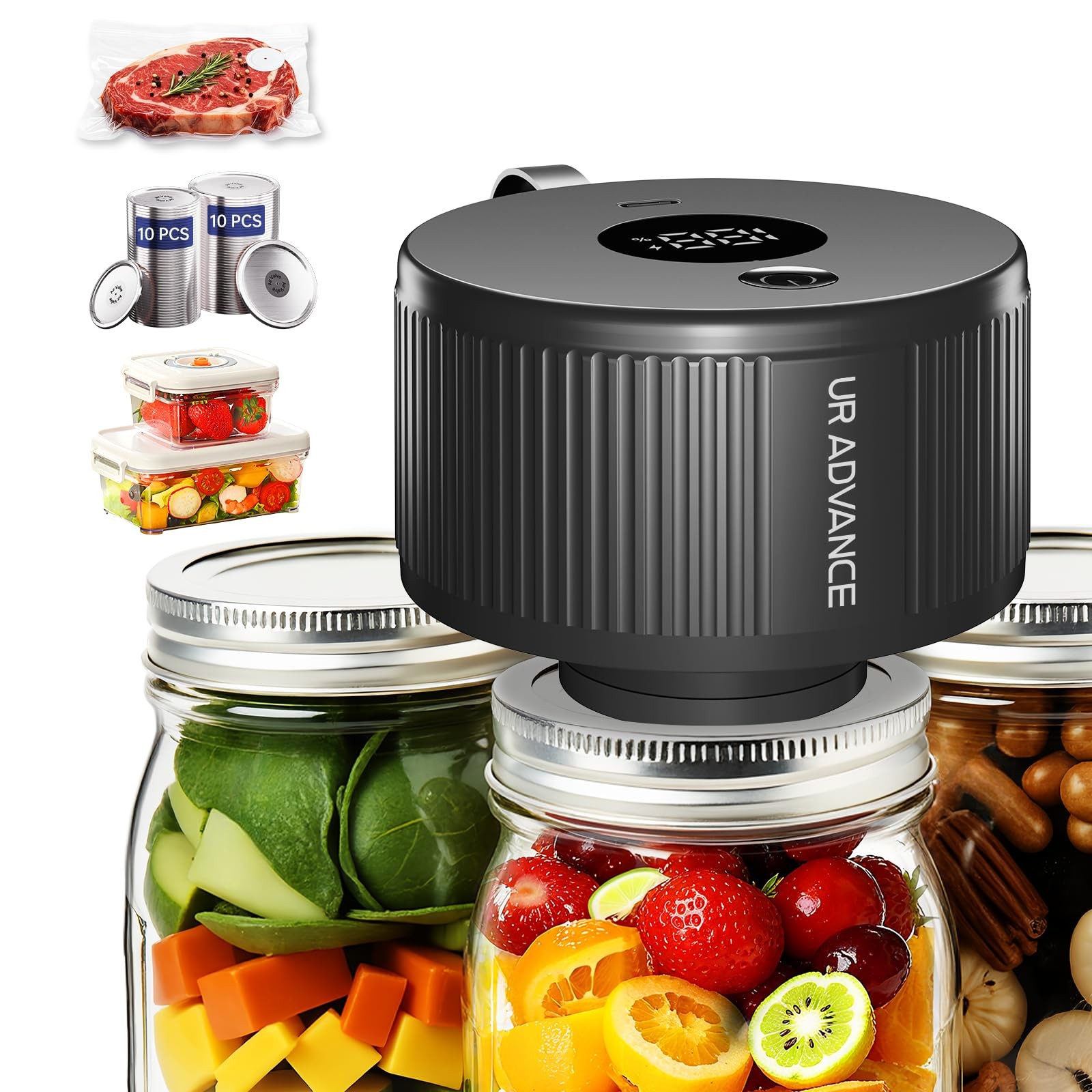 Upgraded 3-in-1 Electric Mason Jar Vacuum 3.35″x3.35″ Sealer, Black