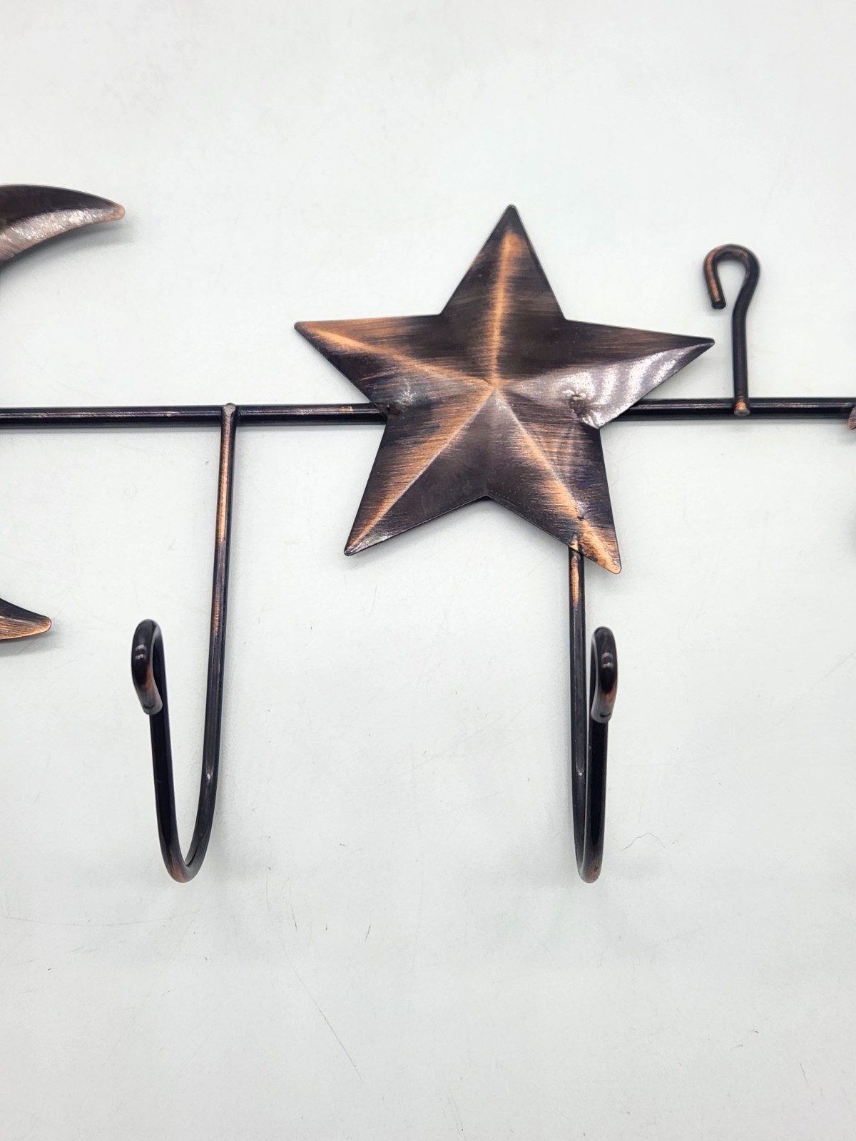 Celestial Sun Moon Star Metal Wall Hook Rack 7 Hooks Rustic Bronze Decor