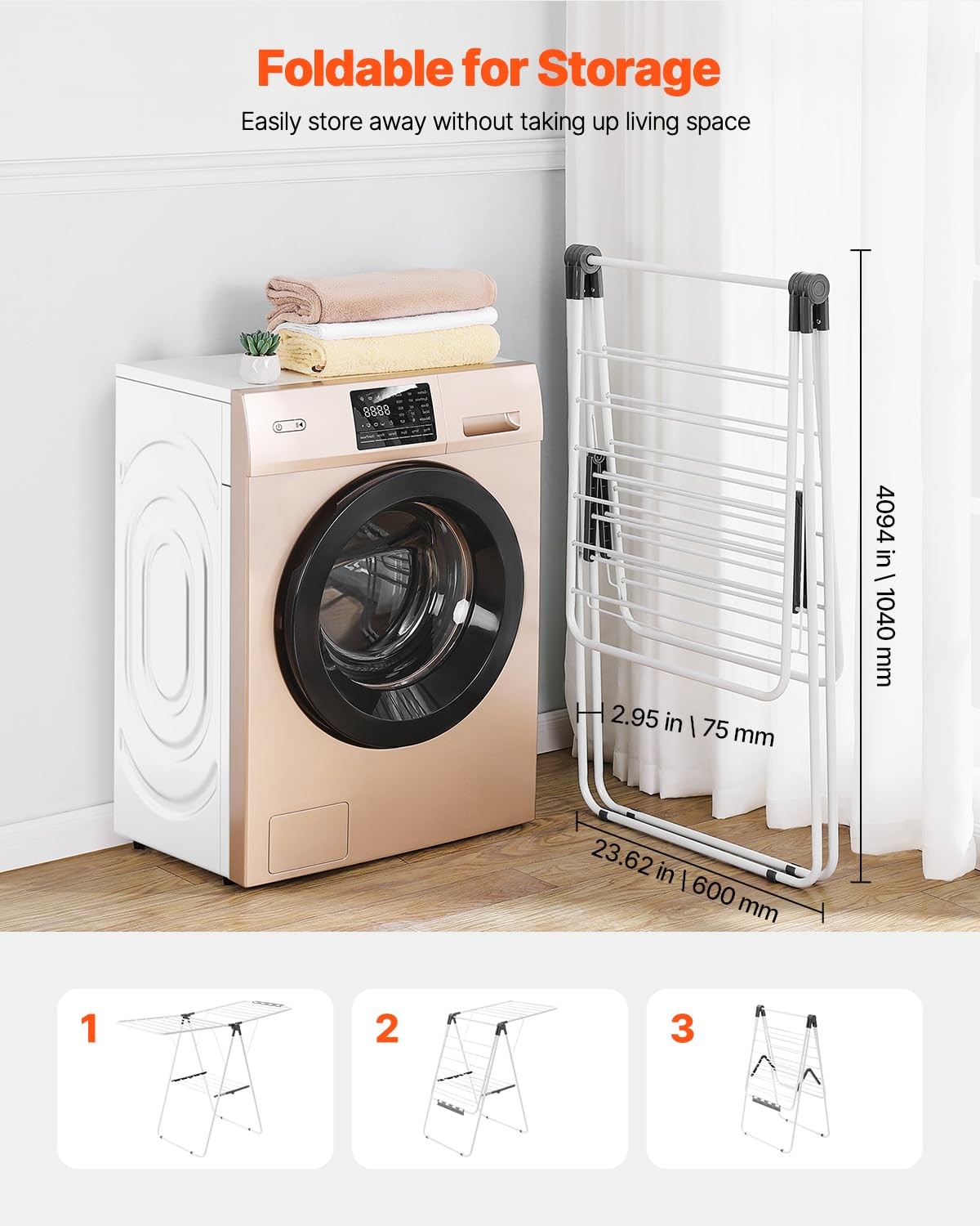 VEVOR Clothes Drying Rack, 2-Tier Foldable 54.5″D x 23.6″W x 39.4″H, White