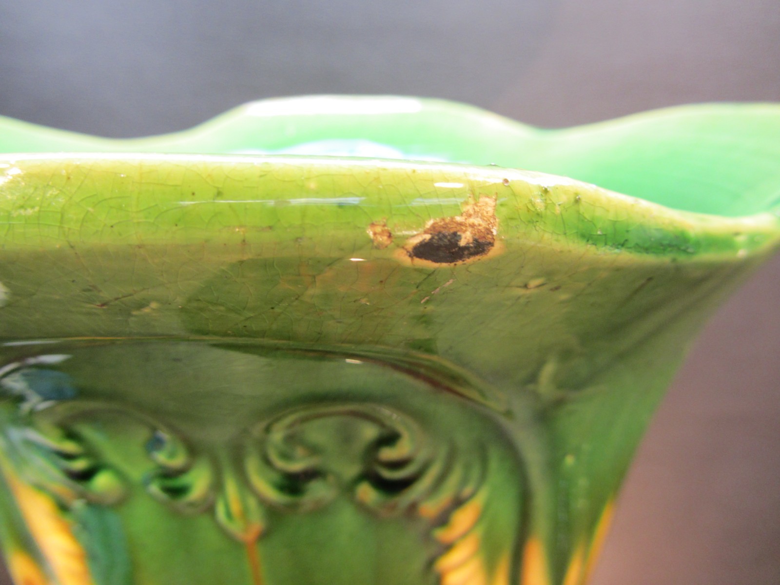 Antique Art Nouveau Pottery Blended Majolica Umbrella Stand Display 21”