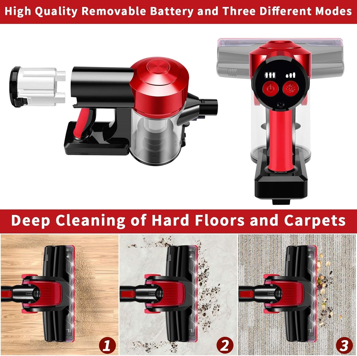 C150 Cordless Vacuum Cleaner Rechargeable with 2200mAh Detachable Battery, 18…