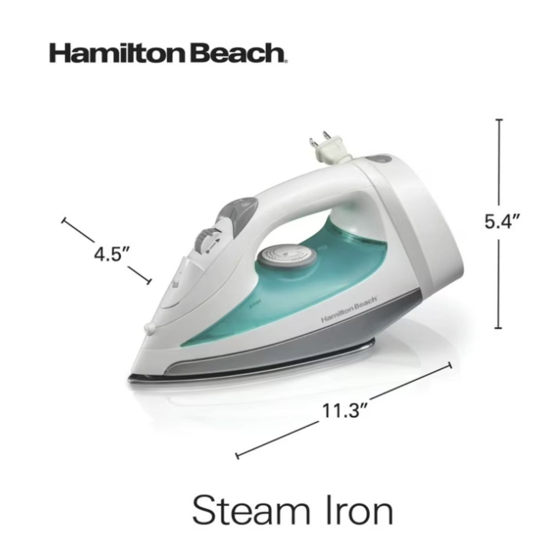 Hamilton Beach Steam Iron for Clothes with Stainless Steel Soleplate, Retractabl