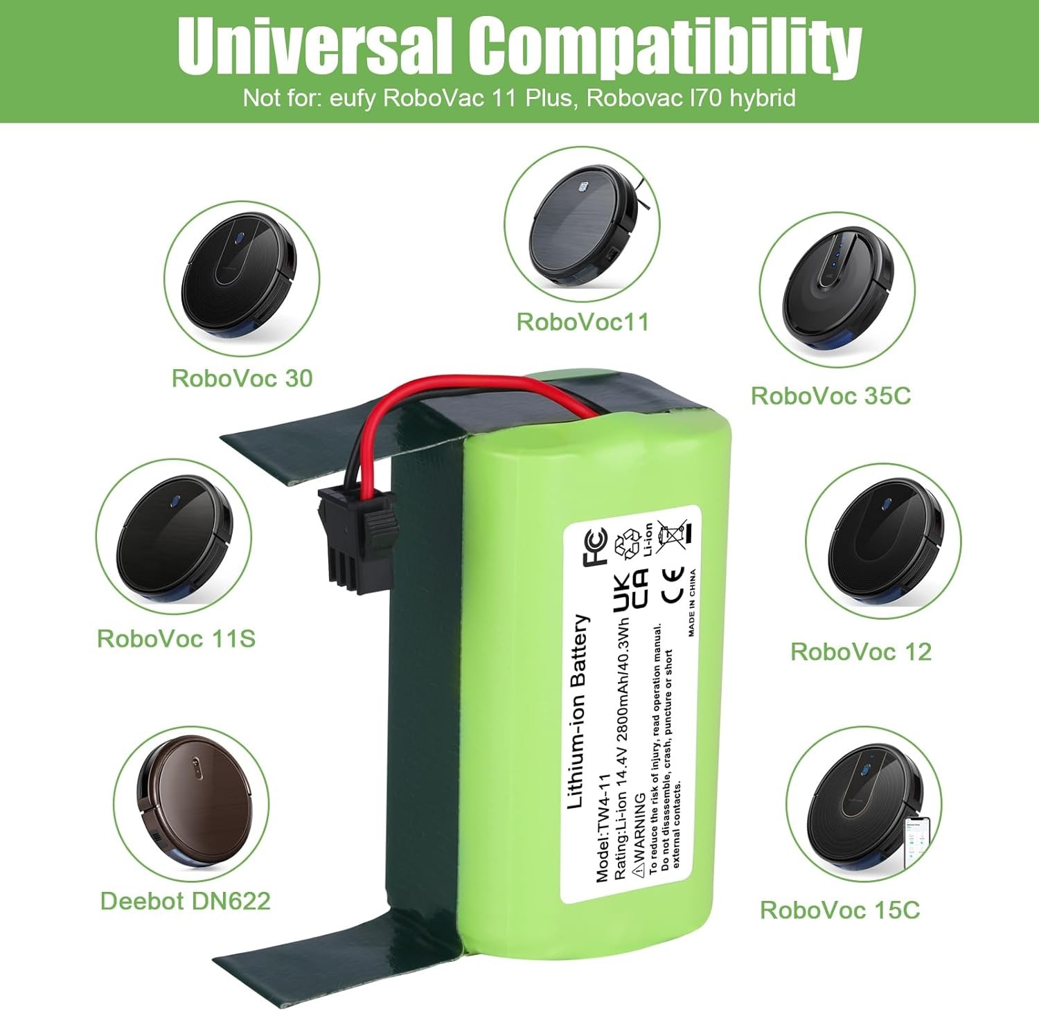 14.4V 11S Li ion Battery Replacement for Eufy RoboVac 11 11S 30 30C 15C 15T 12