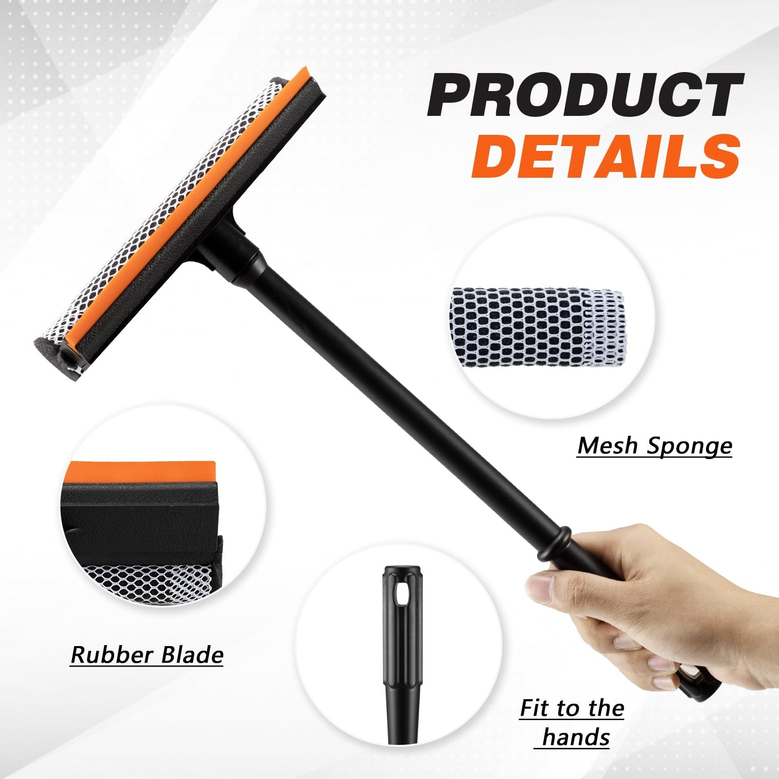 Gas Station Window Squeegee, 16 Inch Handle, 2 In 1 Car Glass Cleaner