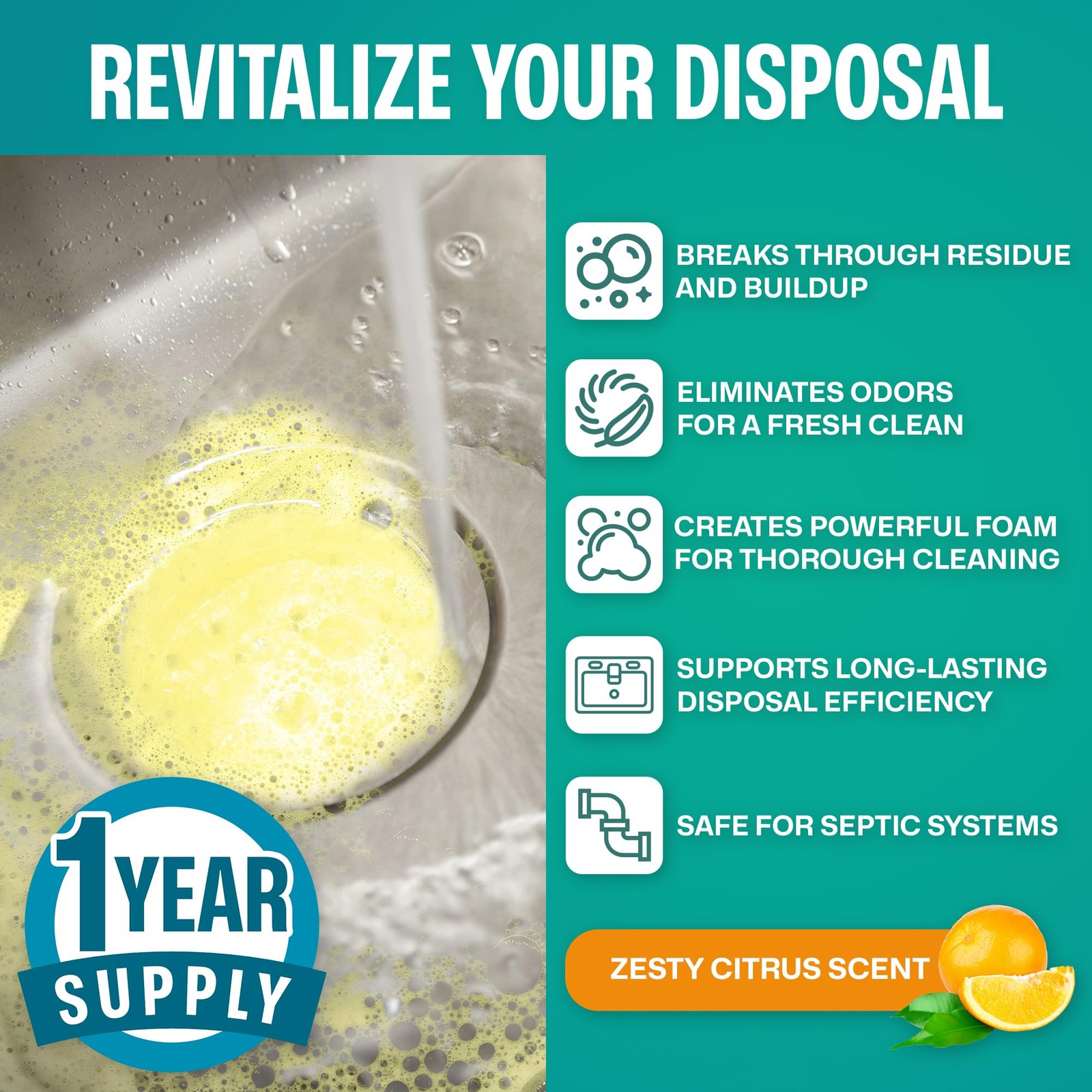 Sudstainables Garbage Disposal Cleaner Tablets 24-Pack – 1 Count (Pack of 1)
