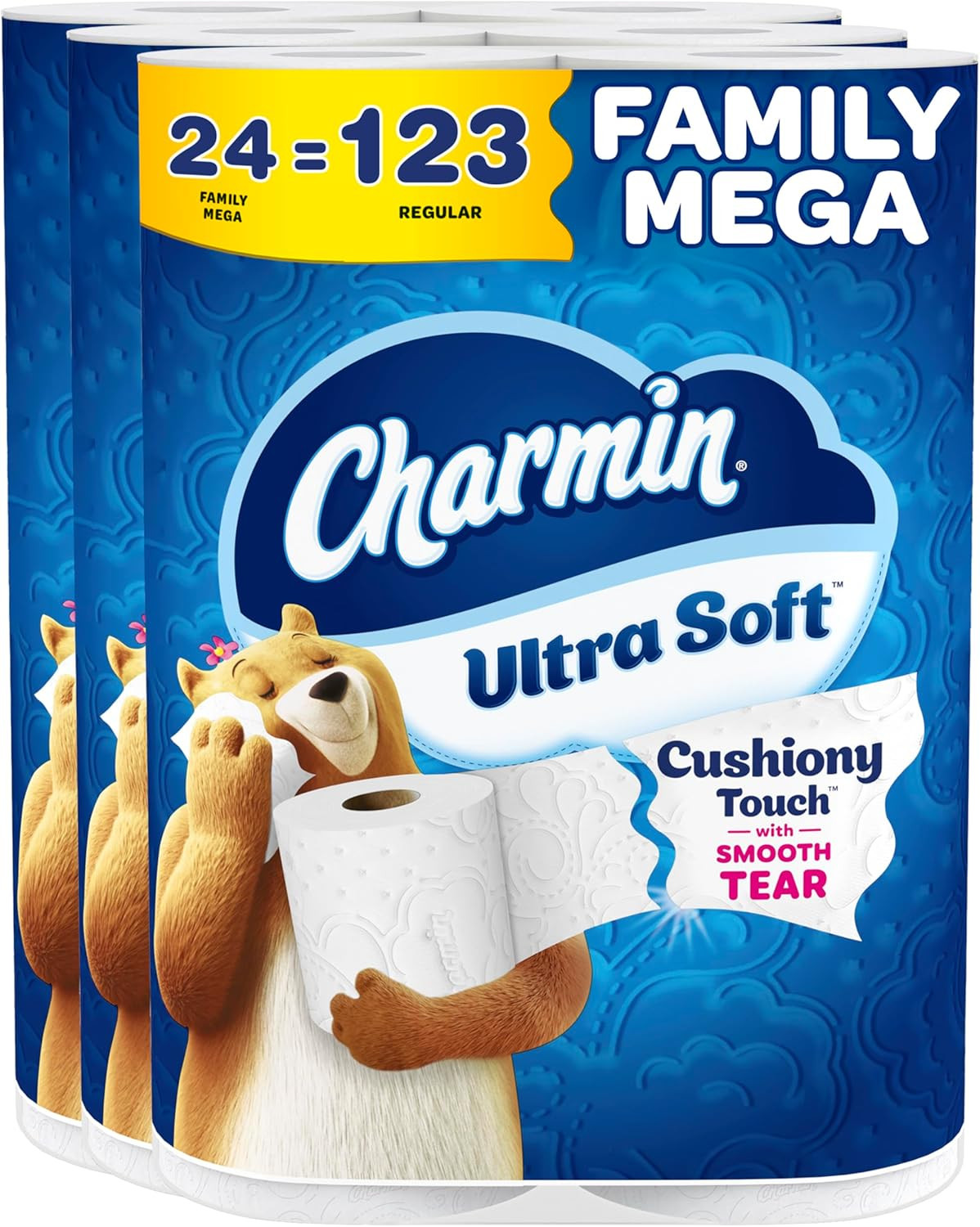 Charmin Ultra Soft Cushiony Touch Toilet Paper, 24 Family Mega = 123 Regular Rol