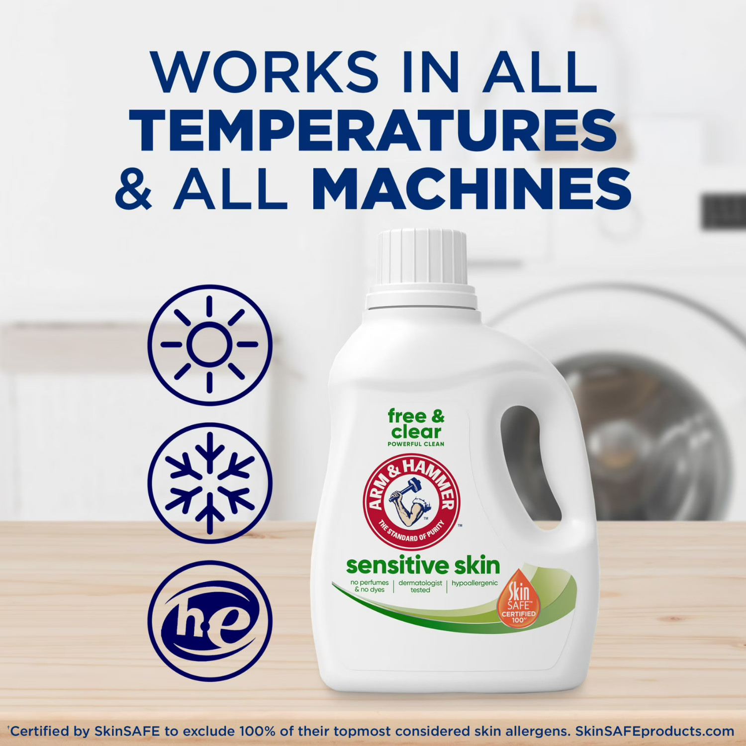 ARM & HAMMER Free & Clear Sensitive Skin Detergent 105oz 105 Loads, 4 Pack