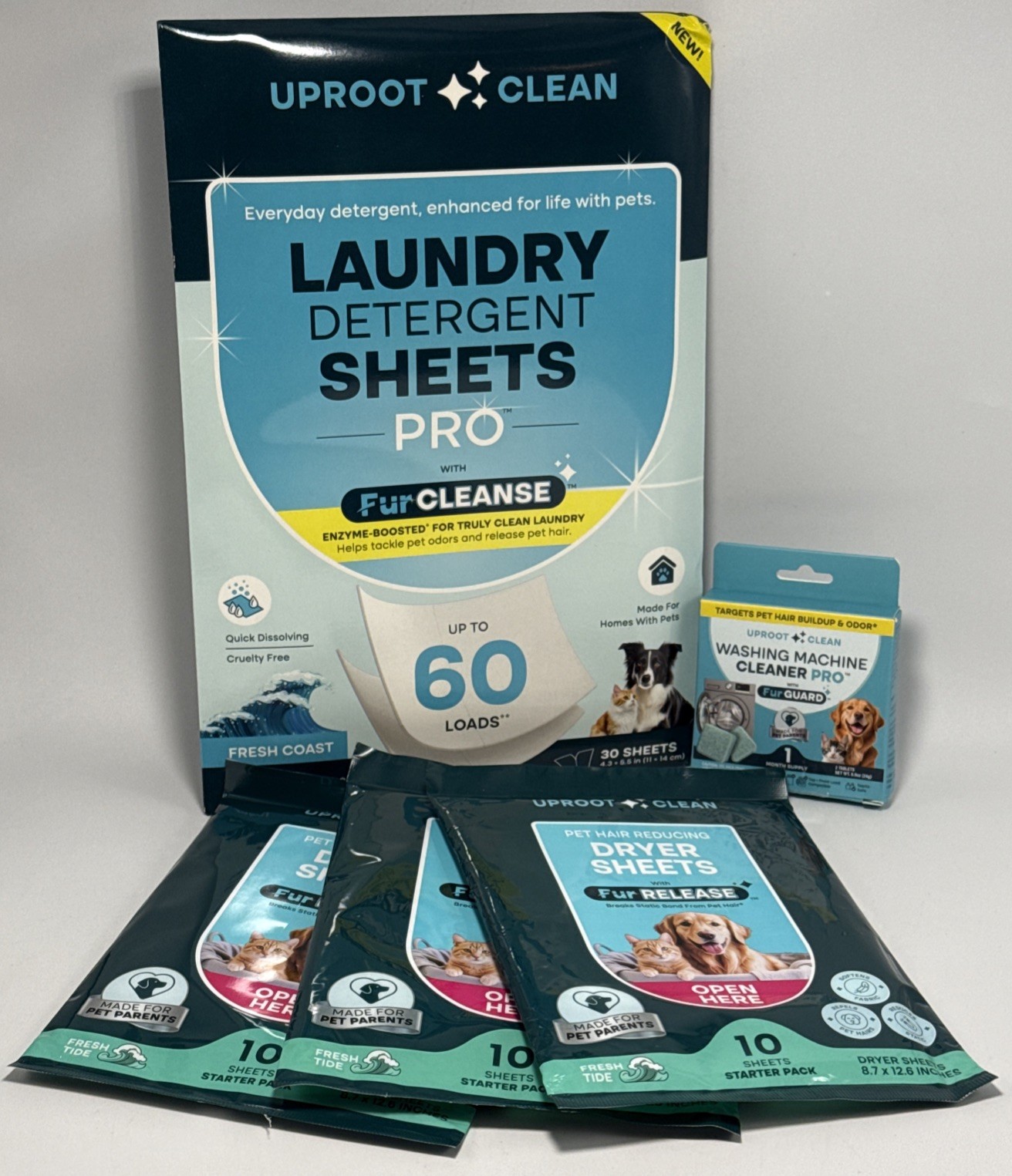 Uproot Clean Laundry Cycle Pro Pet Hair Kit Detergent Dryer Sheets Cleaner 62 Pc