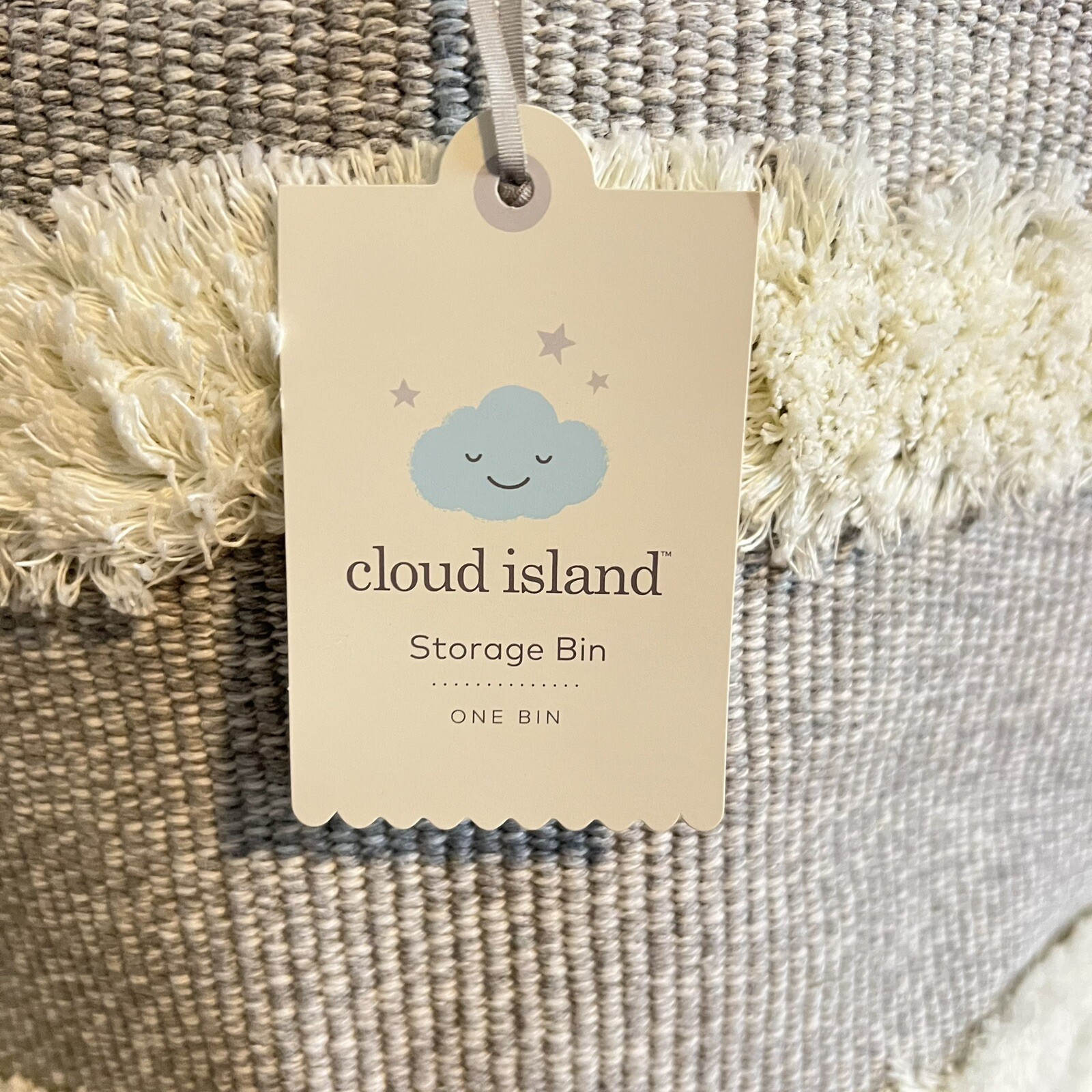 Cloud Island Tufted Canvas Storage Bin Gray Cream Cotton Polyester 14x14x12 NEW