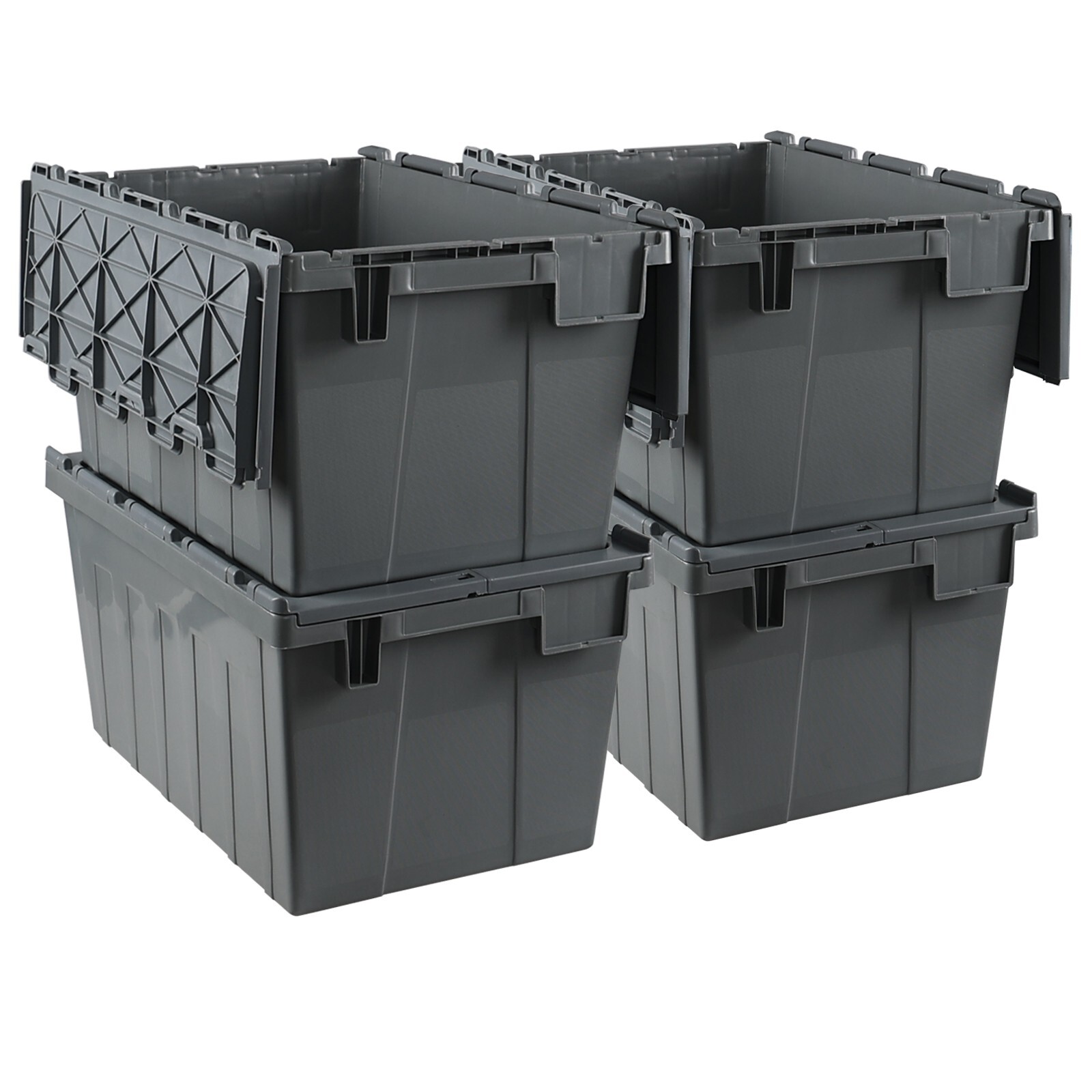 Cand 15 Gallon Plastic Industrial Storage Tote with Hinged Attached Lid, 4 Packs