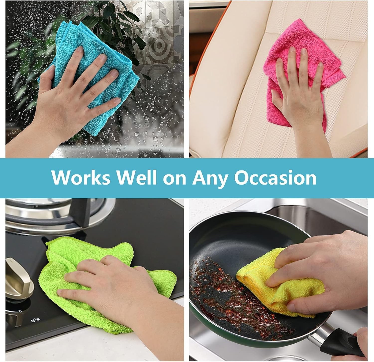 HOMEXCEL 12PK Microfiber Cleaning Cloth, 11.5 x inch, Multicolor