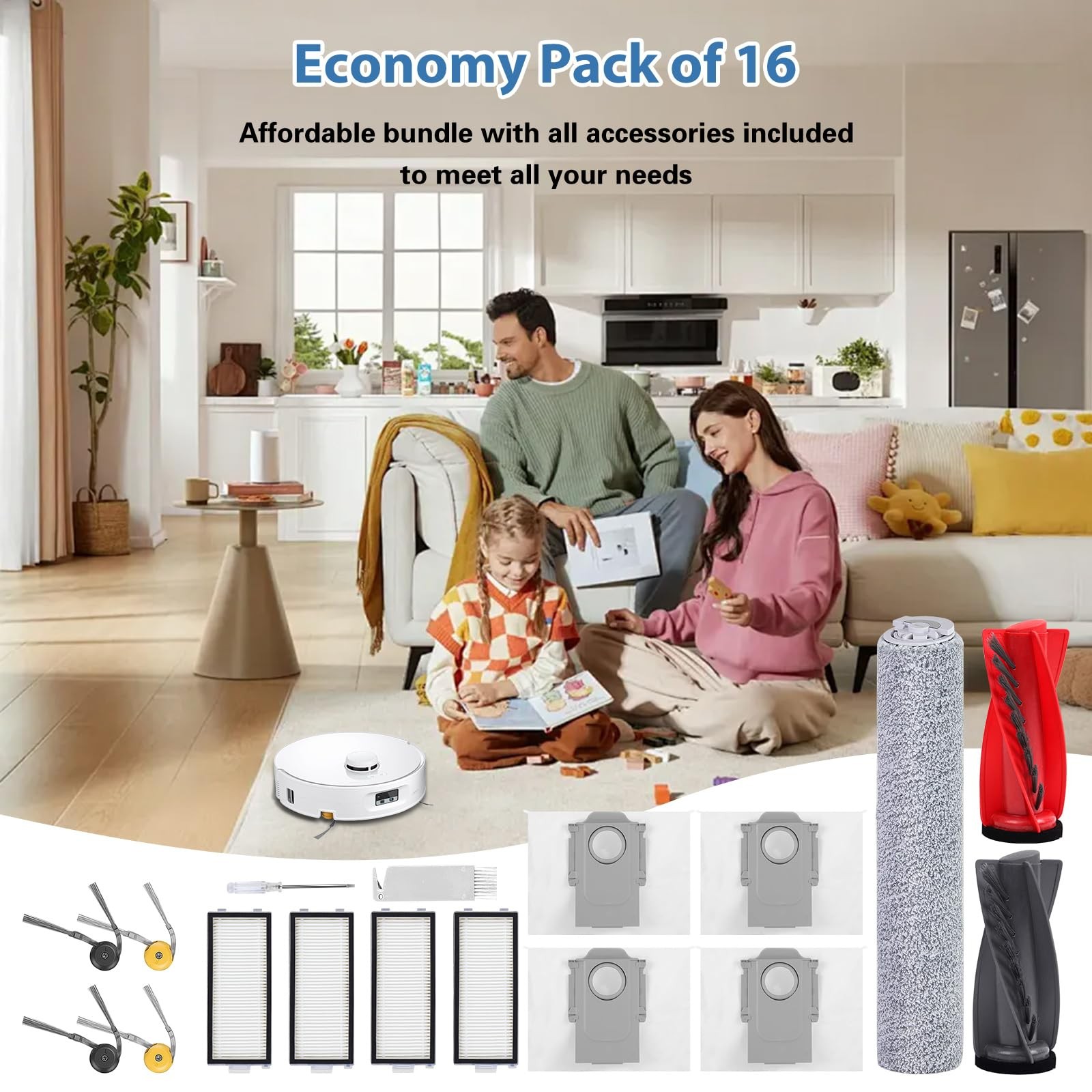 Kit for Roborock Qrevo Curv 2 Flow Robot Vacuum, 1 Main Brush, 1 Mop Rollers,…