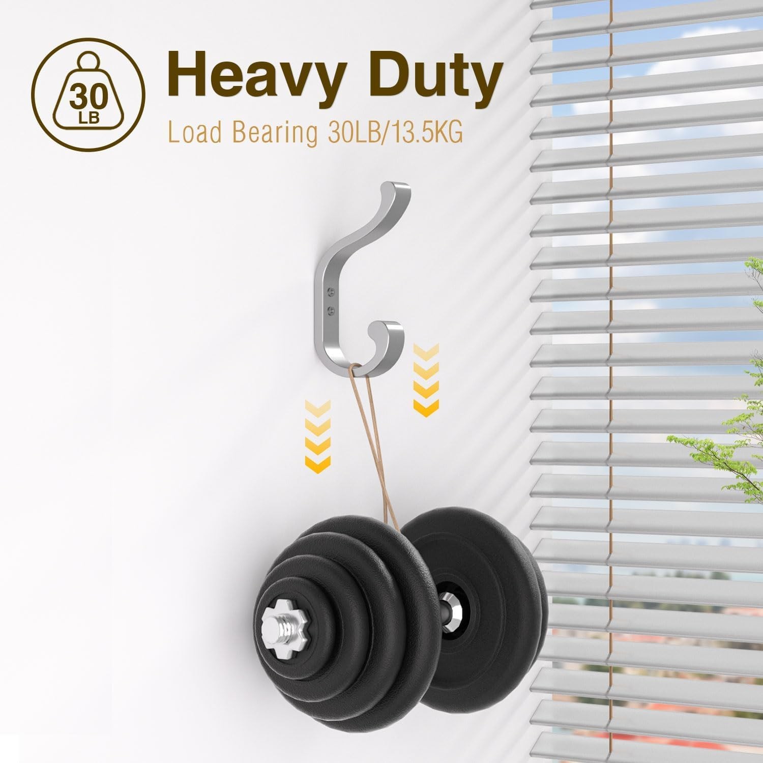 6-Pack Heavy Duty Wall Hooks – Hold 30LB for Backpacks, Towels, Coats, Keys,