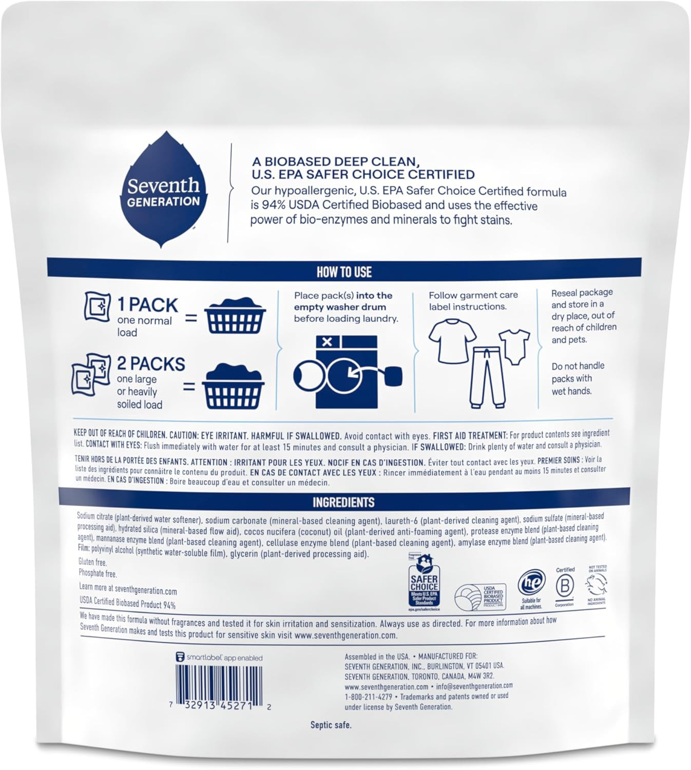 Laundry Detergent Packs, Free & Clear, Made for Sensitive Skin, EPA Safer Choice