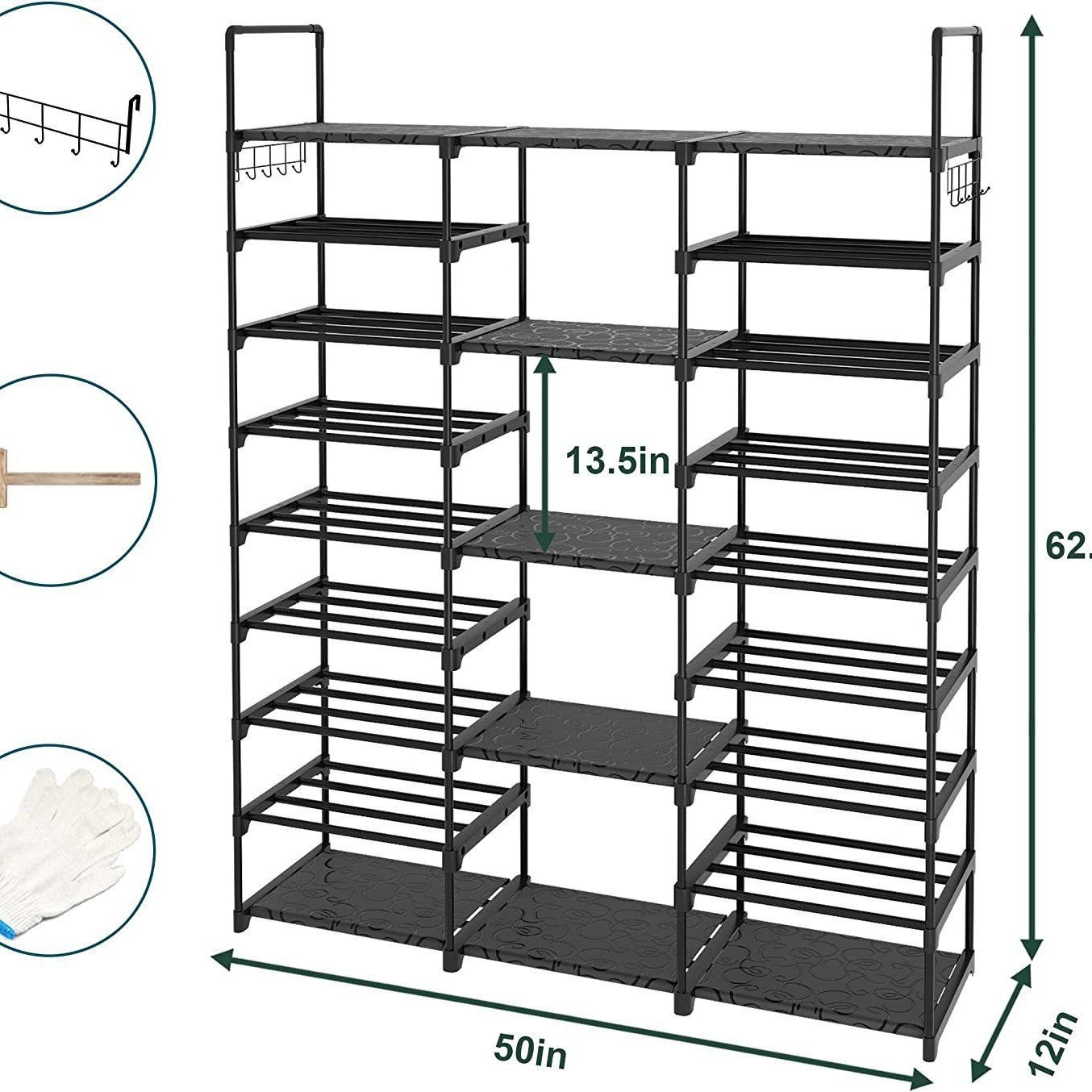 9 Tiers Large Capacity Metal Shoe Rack 50-Pair Shoe Organizer Shoe Storage Tall