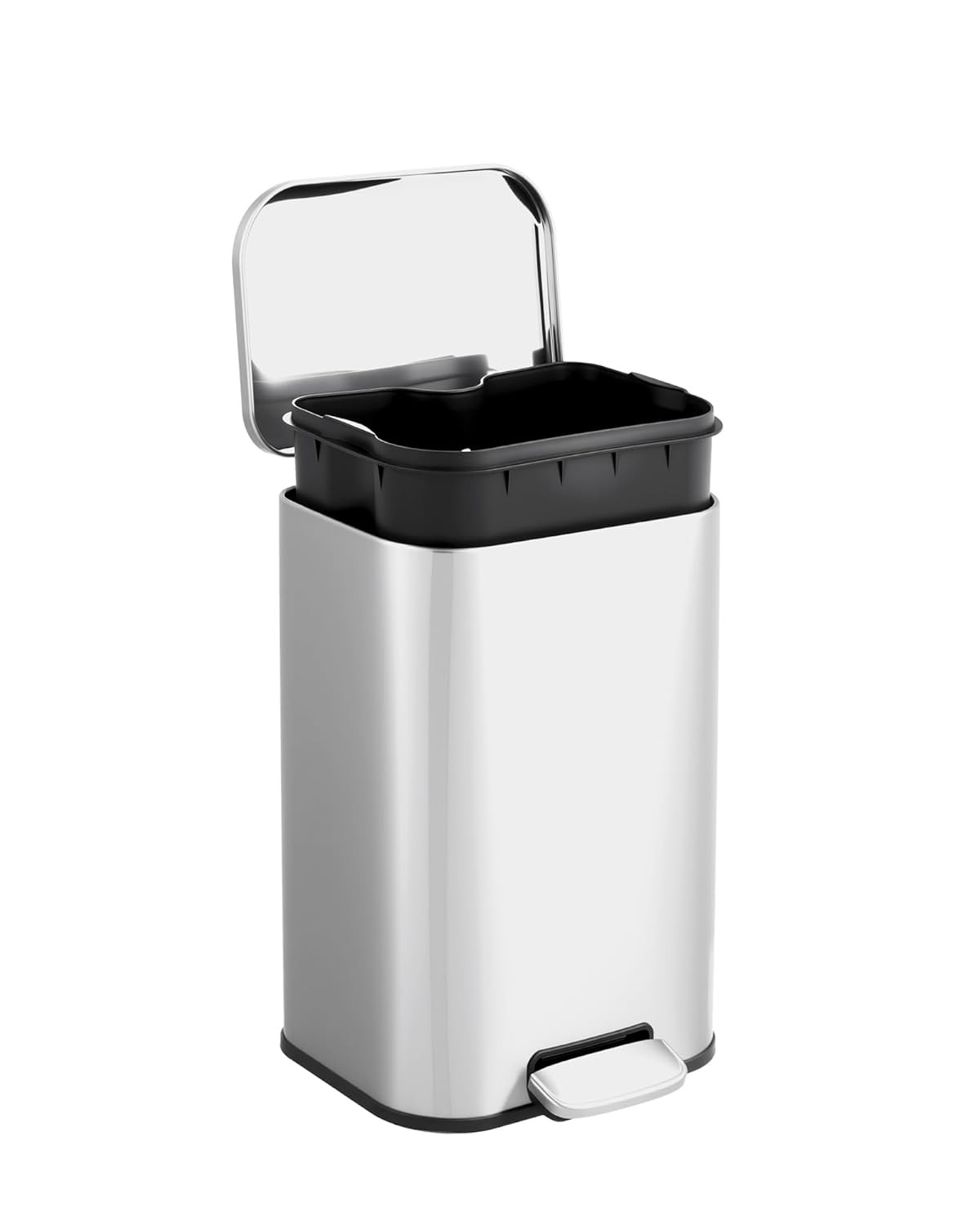 Modern Stainless Steel Trash Bin with Step-On Pedal & Removable Liner,1.2–13 Gal