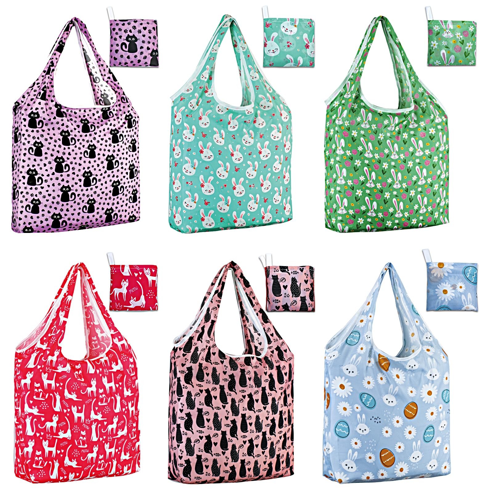 6 PCS Eco-Friendly Reusable Grocery Bags Lightweight Washable Shopping Tote
