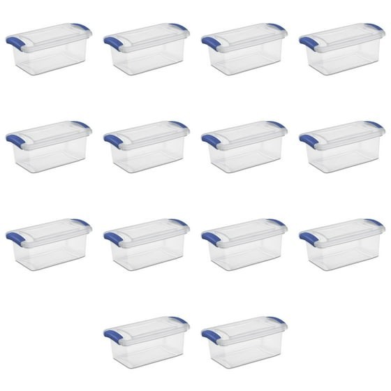 (3 pack) Sterilite 7 Quart Latch Box, Clear Plastic Storage Bin with Lid, Blue