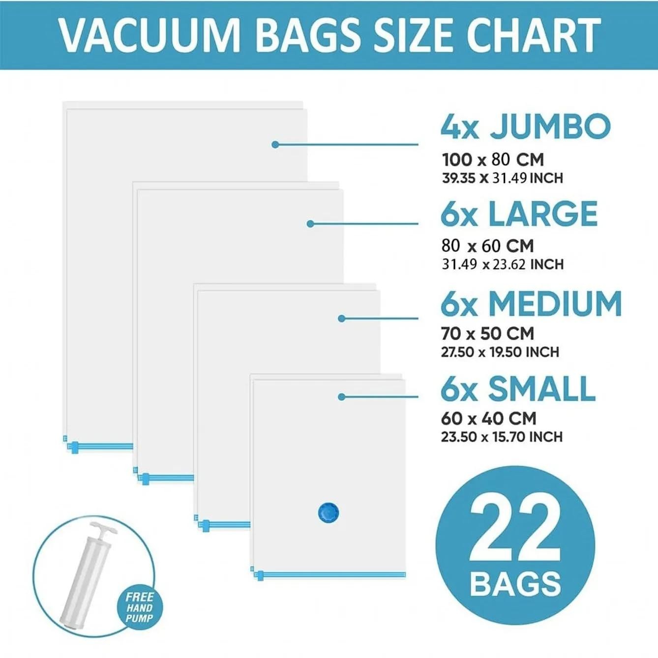 22 Pack Vacuum Storage Bags, Space Saver Bags for Comforters Blankets Clothes Ho