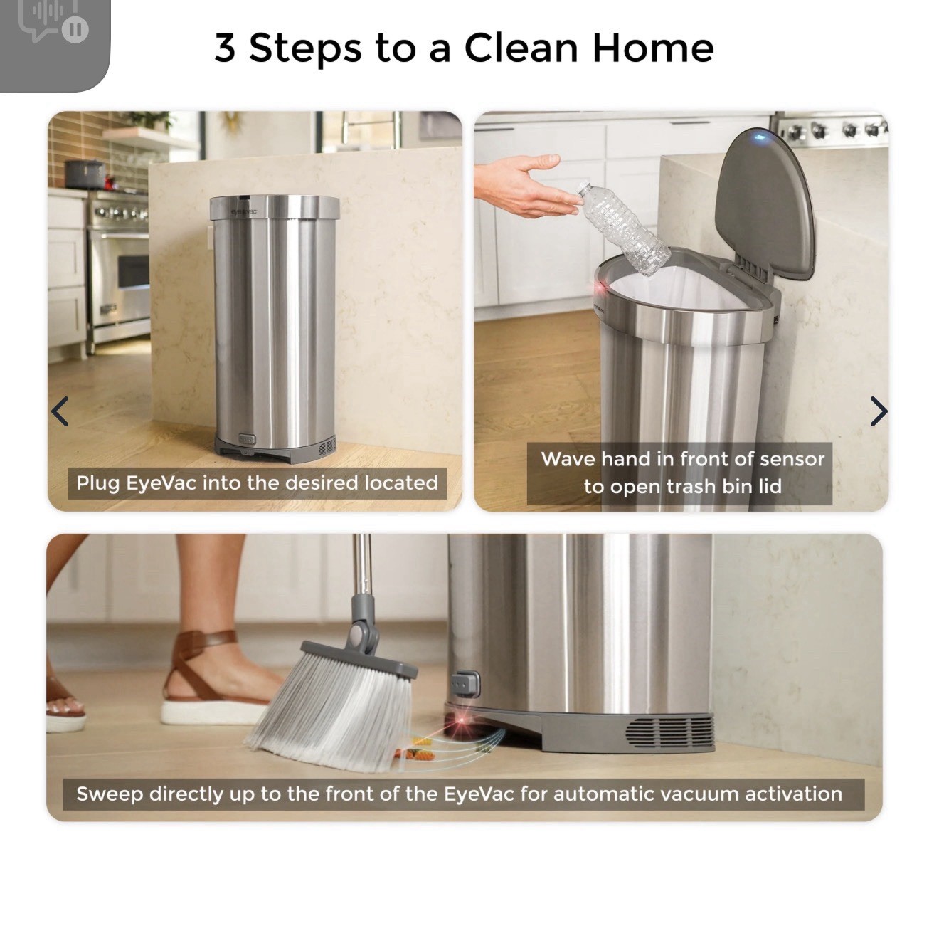 EyeVac+ 2-in-1 Touchless Trash Can & Automatic Dustpan