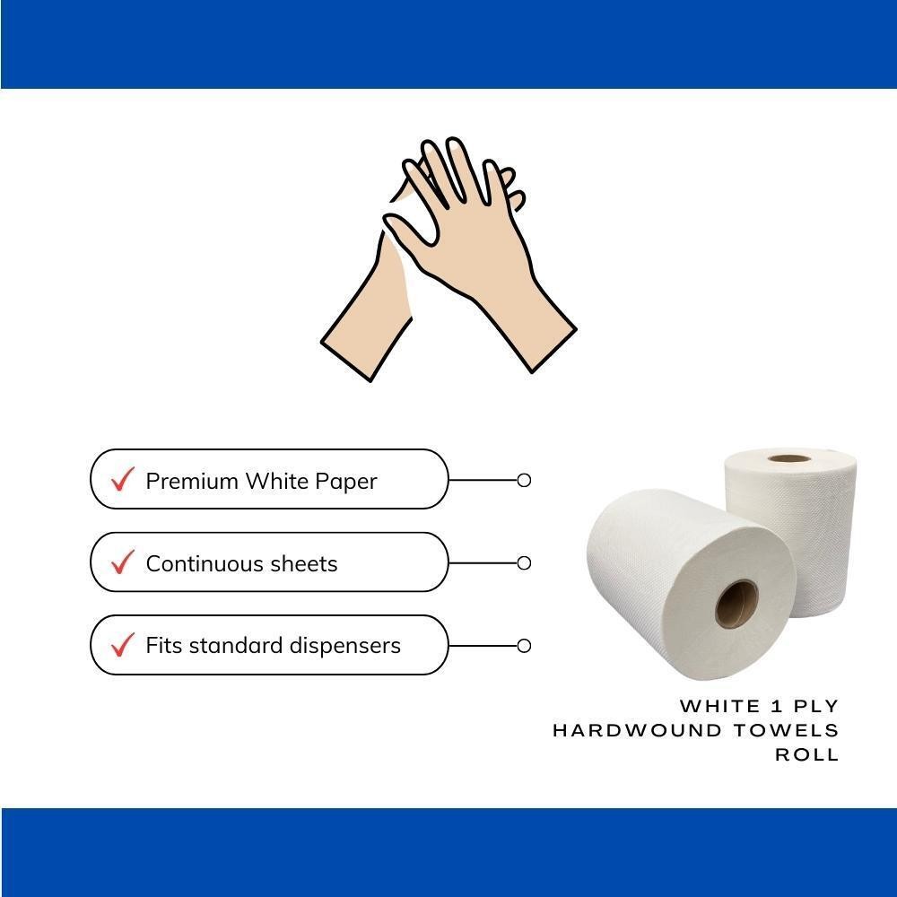 1 Case/12 Rolls – Premium White Paper Towel Roll 7.87″x 300′ (2″ Core) Hardwound
