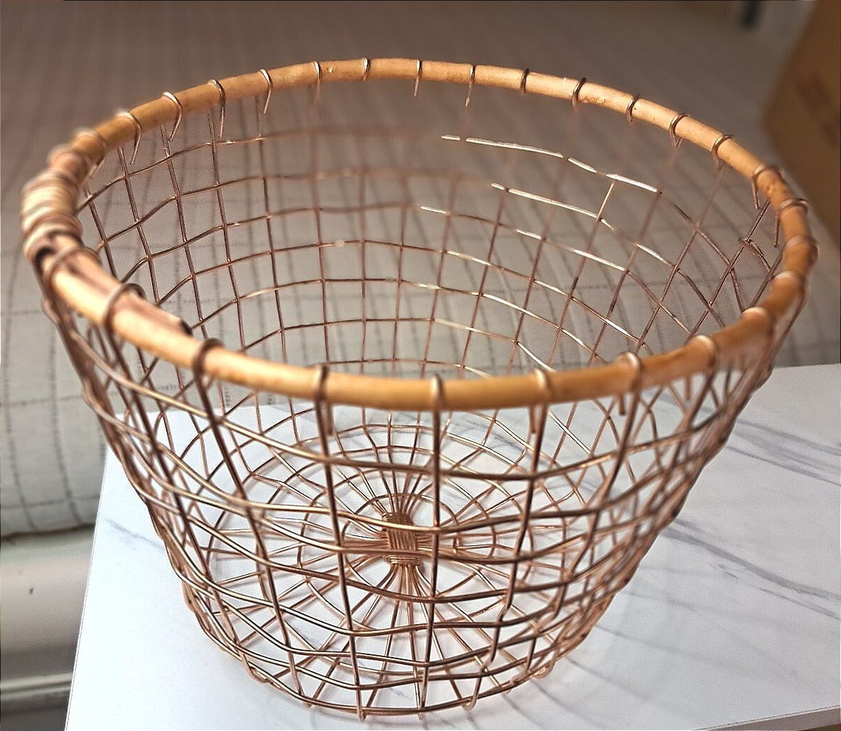 Anthropologie Copper Wire & Cane Fruit/Storage Basket 8″x 10″-Sold Out