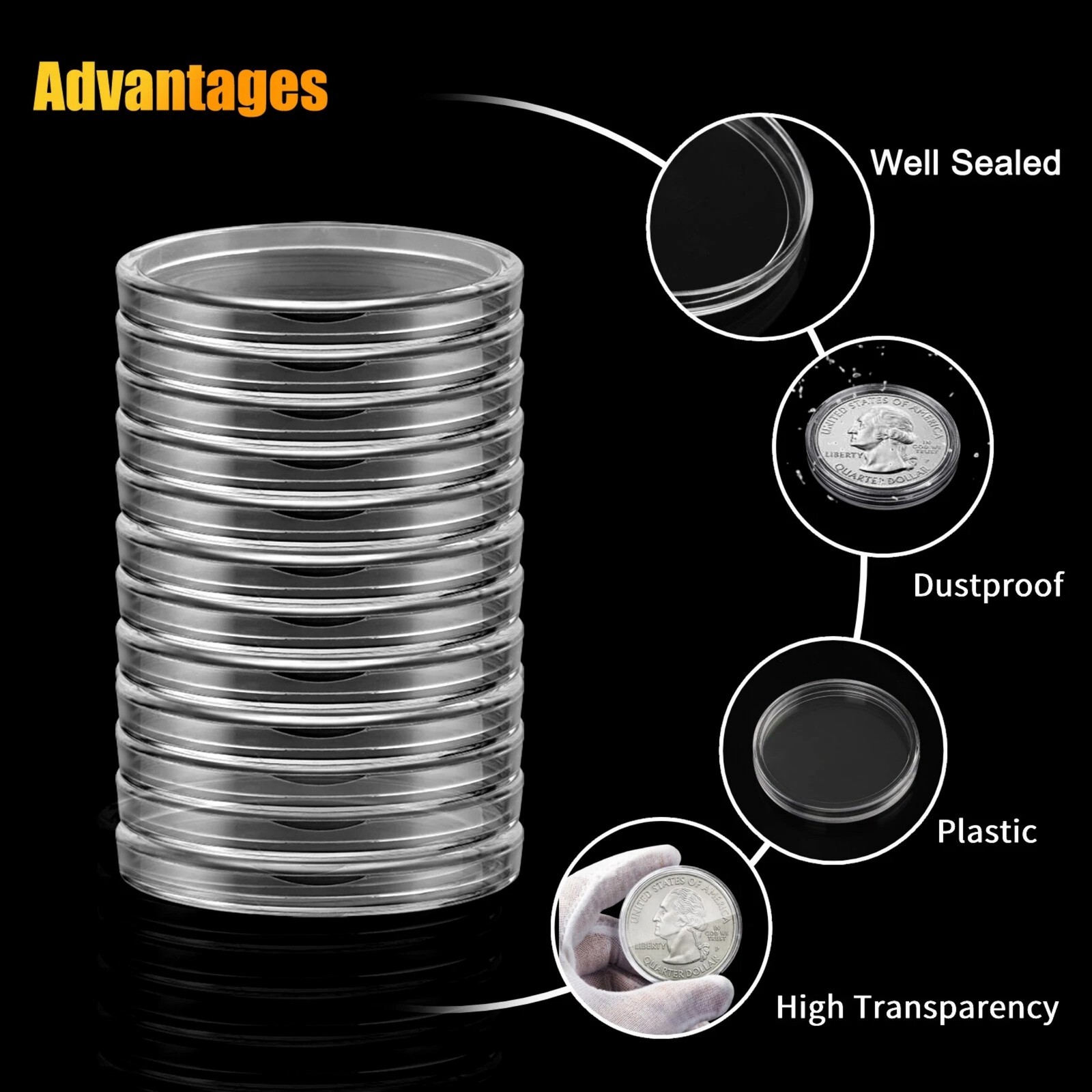 50pcs 40mm Clear Coin Capsules For Morgan Silver Dollar Half Dollar Coins USA