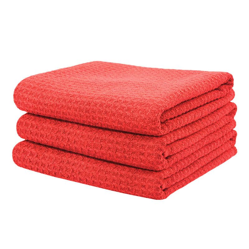 3 Pcs Waffle Weave Glass & Window Microfiber Towel, Red (24″ x 16″)