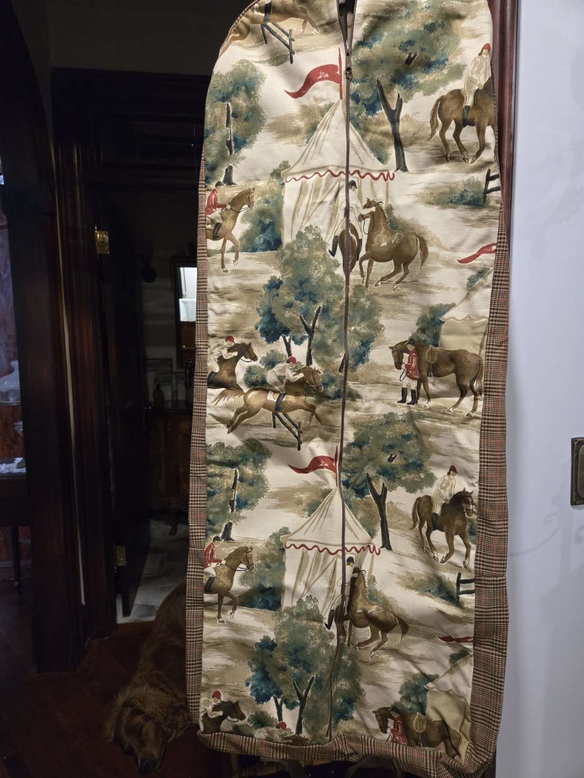 Equestrian Themed Canvas Travel/Garment Bag with Zipper Closure
