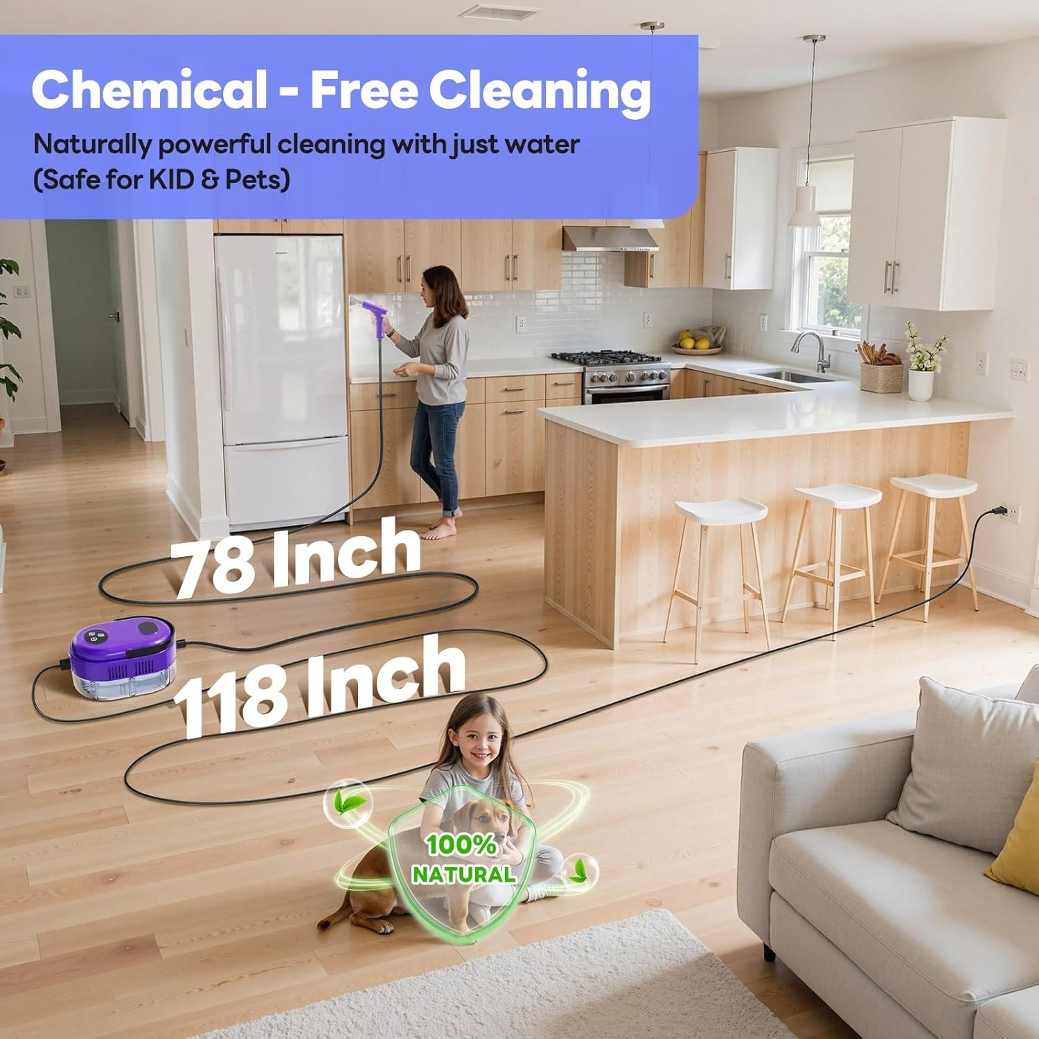 Fast Heating Handheld Steam Cleaner – 15-in-1 High Pressure for Home & Car