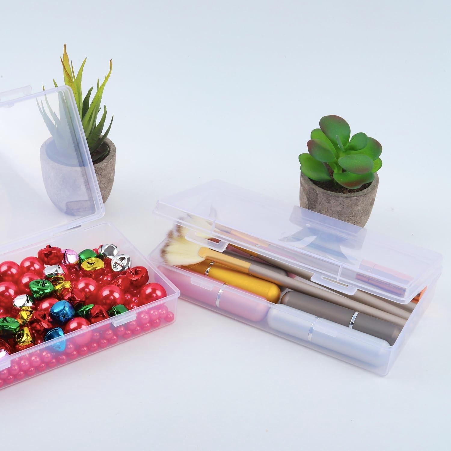 Clear Plastic Storage Container Boxes Box Hinged Lid DIY Arts Crafts Markers Pen