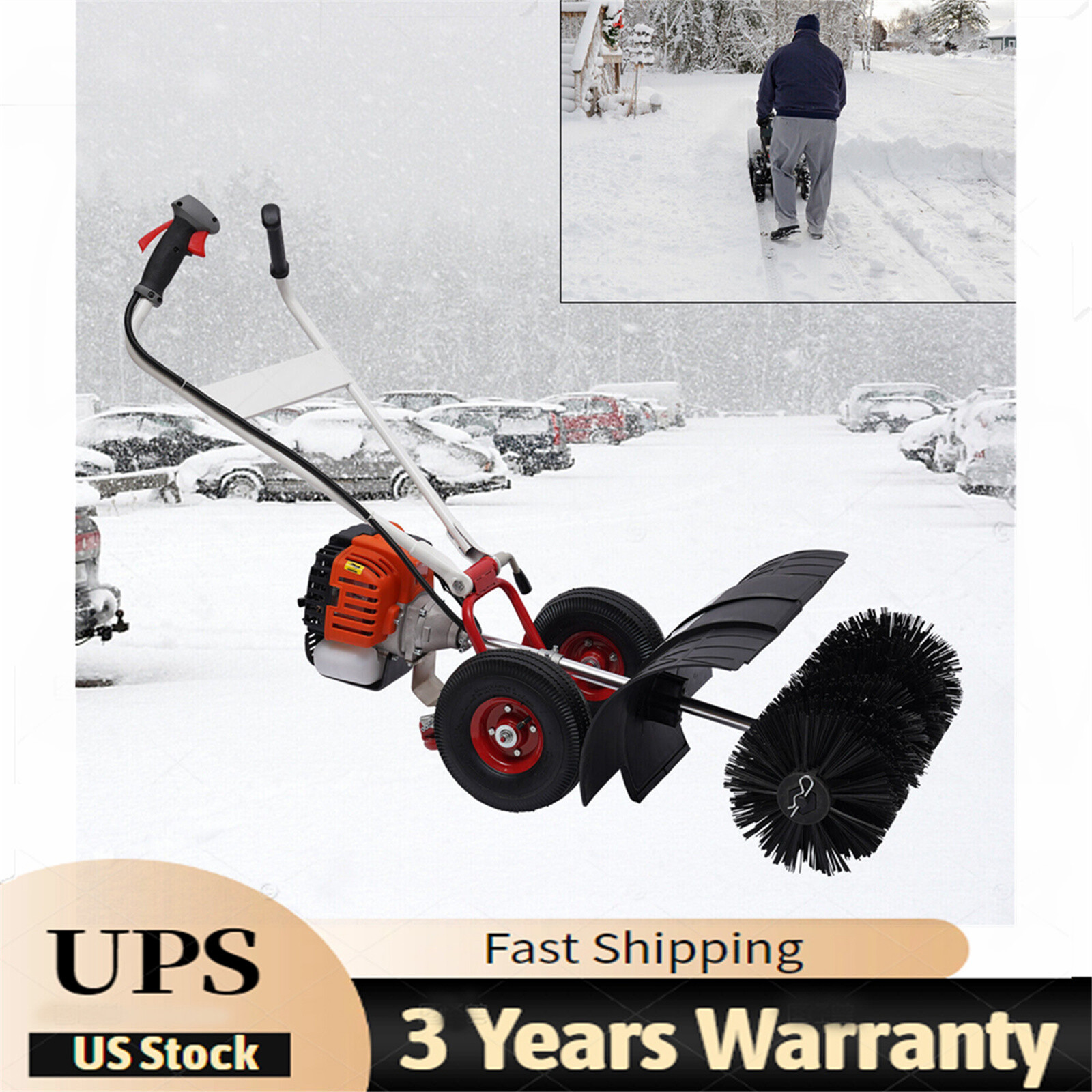 Walk Behind 52cc Power Broom Snow Driveway Sweeper Cleaner Artificial Grass USA~