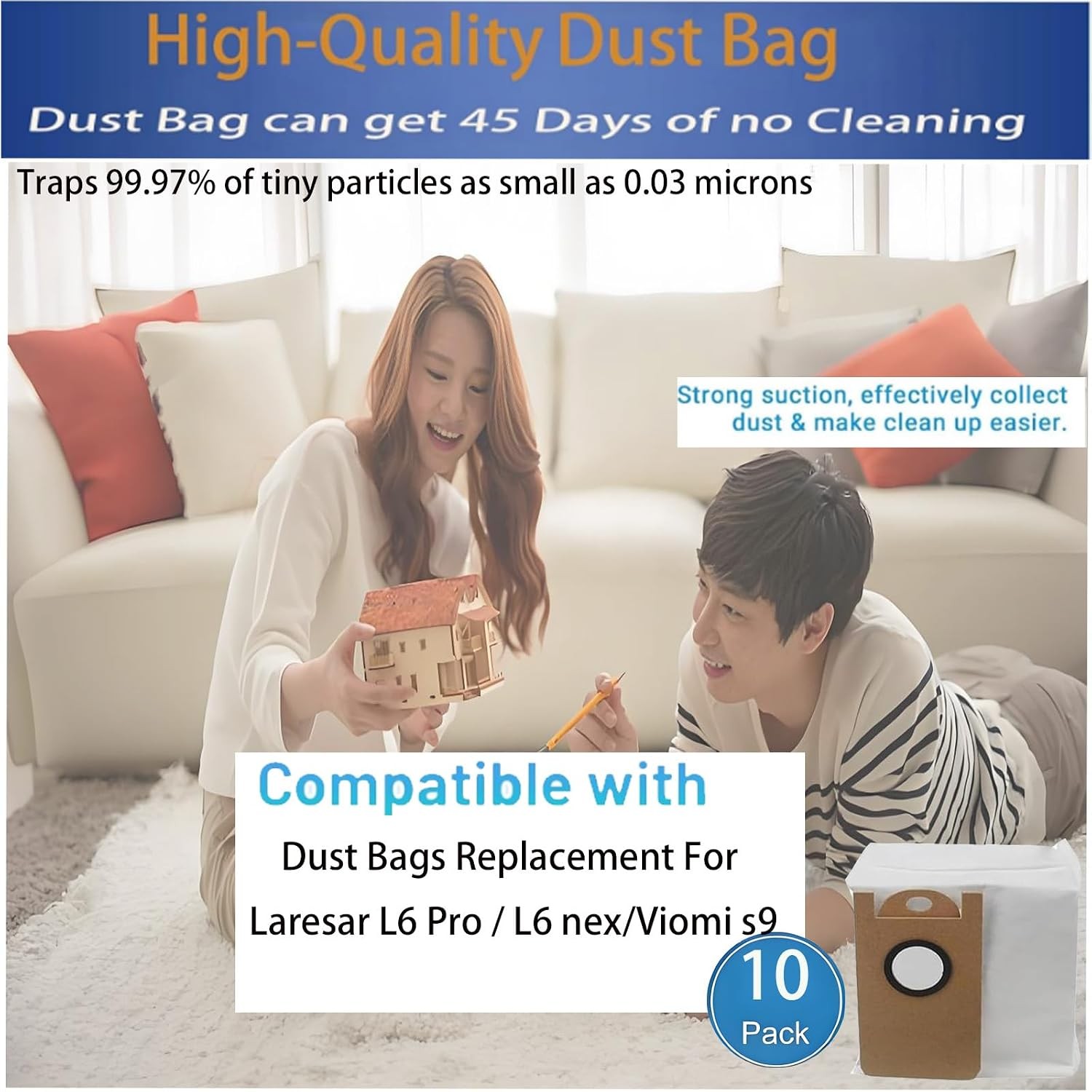 Dust Bags Replacement For Laresar L6 Pro L6 nex Viomi s9 10 Pack Durable