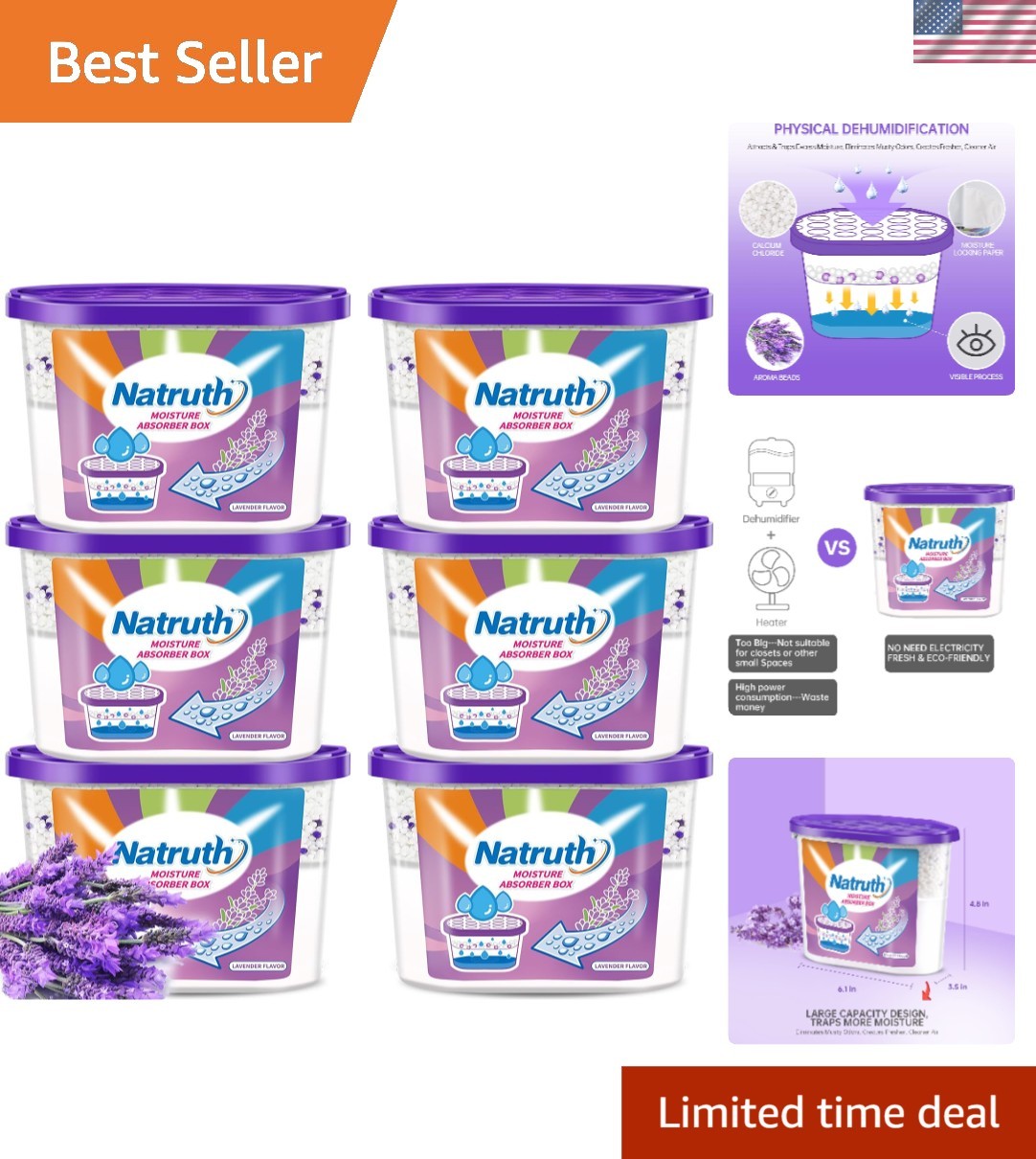 Moisture Absorbers With Lavender Scent,12.5OZ*6-Pack Portable Closet Dehumidi…
