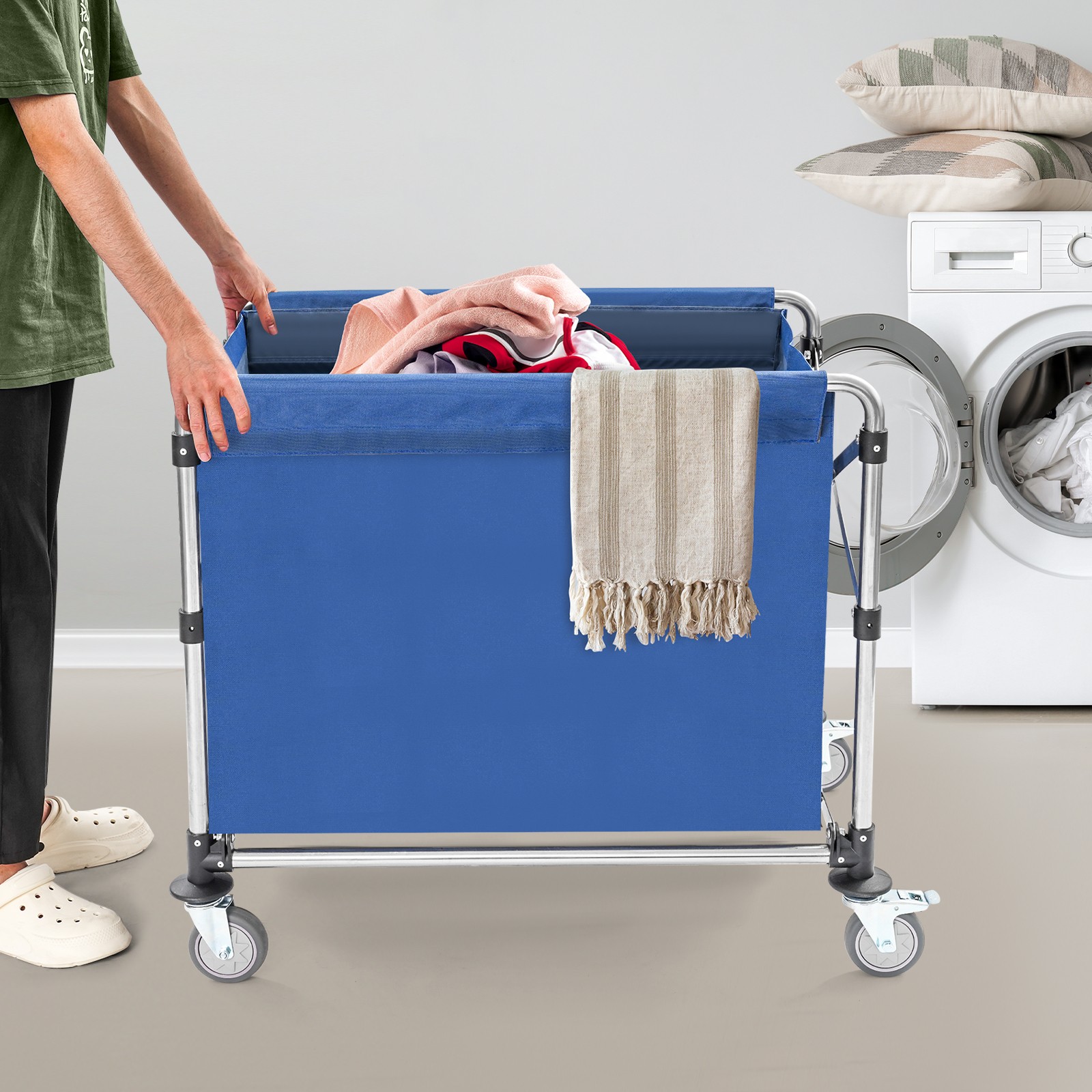 Folding Laundry Cart with Wheels – Durable Stainless Steel & Large Capacity