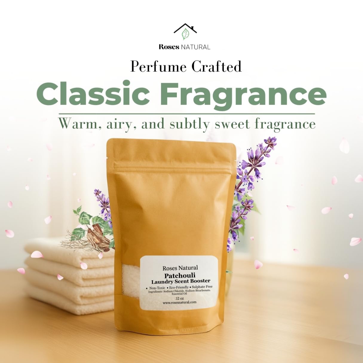 Patchouli In-Wash Laundry Scent Booster 16 oz by Roses Natural – Long-Lasting
